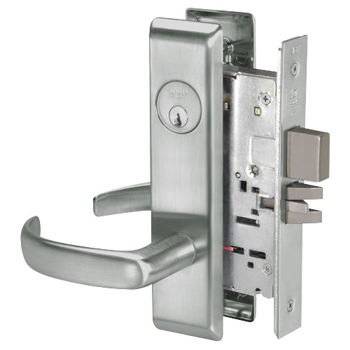 PBCN8861FL-619 Yale 8800FL Series Single Cylinder with Deadbolt Mortise Dormitory or Storeroom Lock with Indicator with Pacific Beach Lever in Satin Nickel