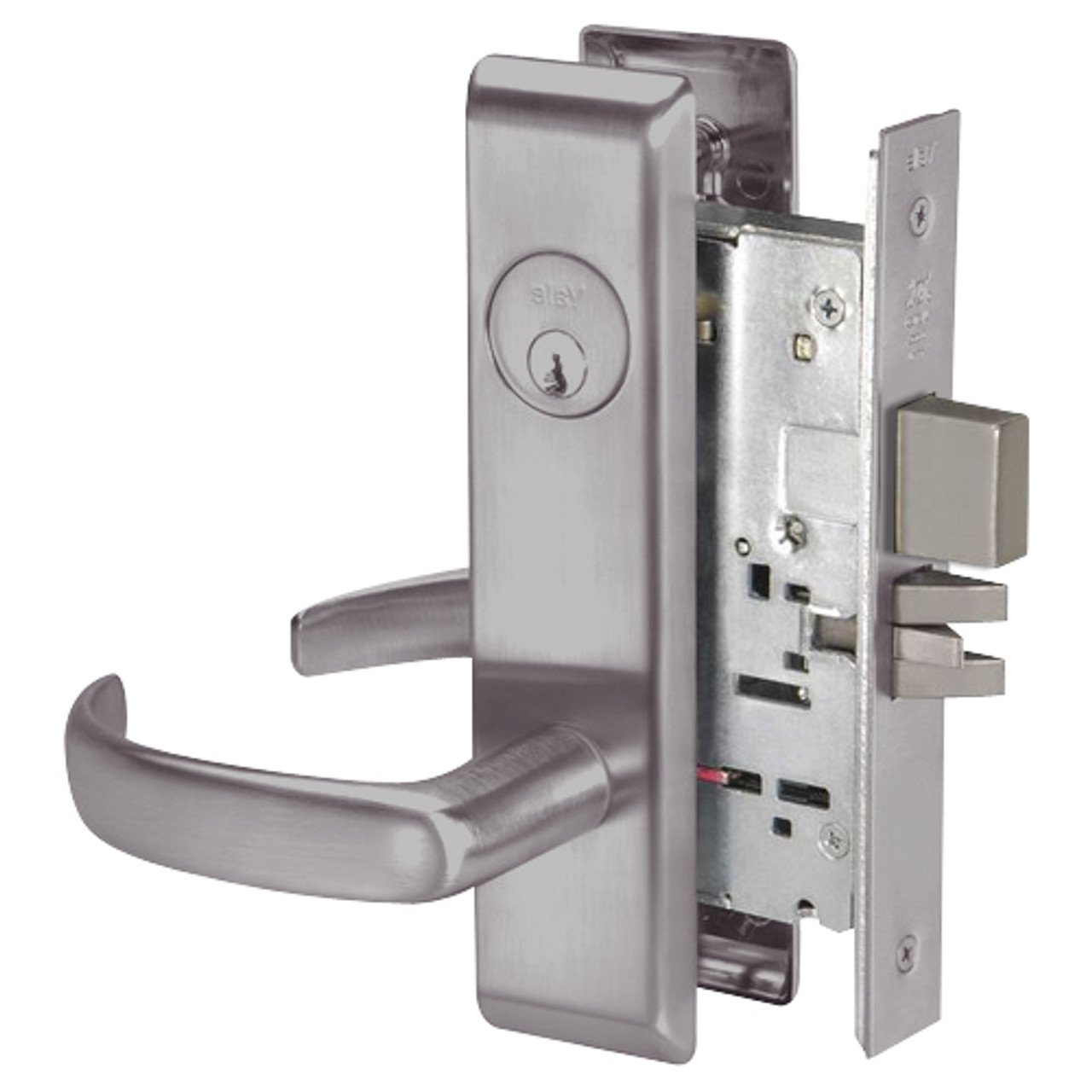 PBCN8861FL-630 Yale 8800FL Series Single Cylinder with Deadbolt Mortise Dormitory or Storeroom Lock with Indicator with Pacific Beach Lever in Satin Stainless Steel