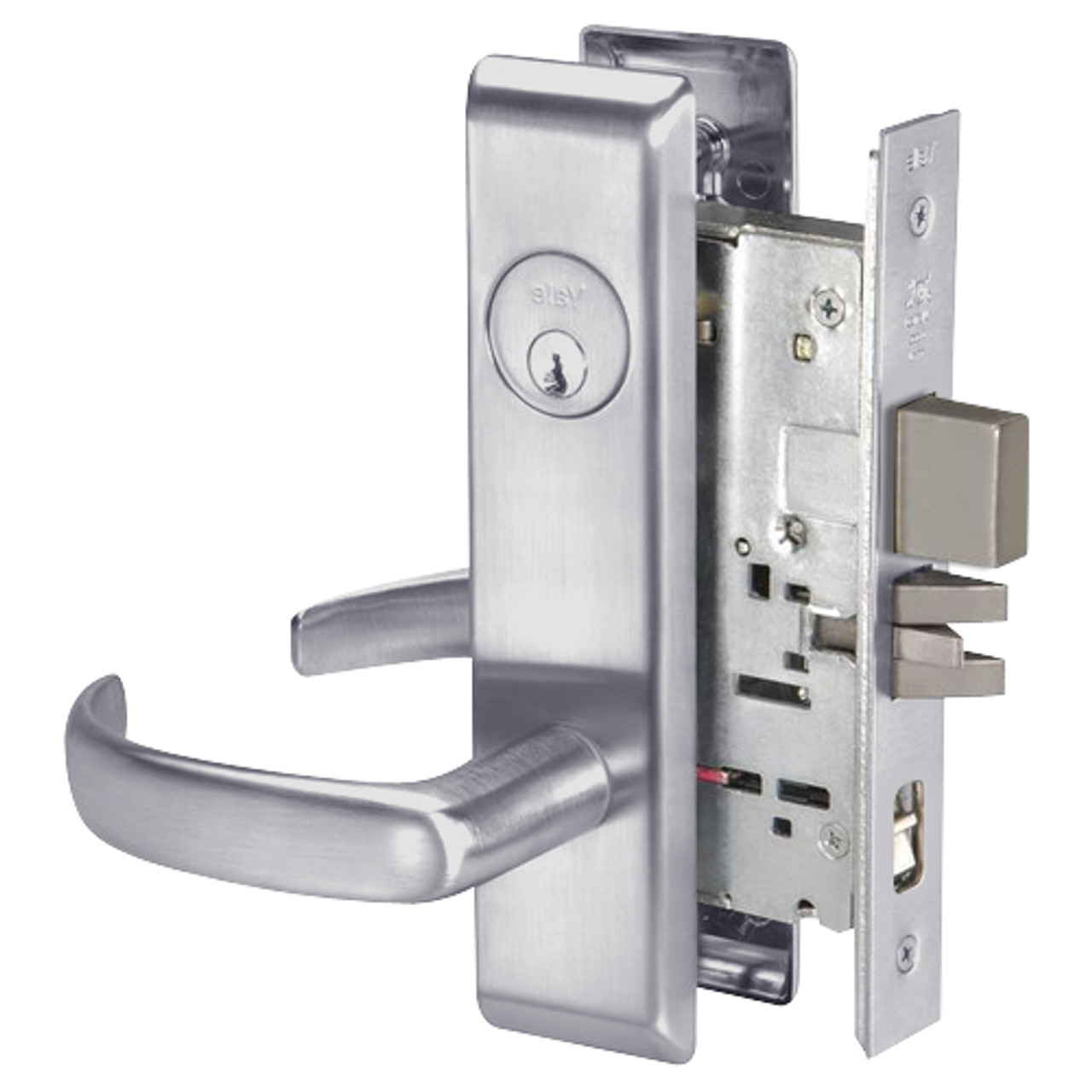 PBCN8867FL-626 Yale 8800FL Series Single Cylinder with Deadbolt Mortise Dormitory or Exit Lock with Indicator with Pacific Beach Lever in Satin Chrome