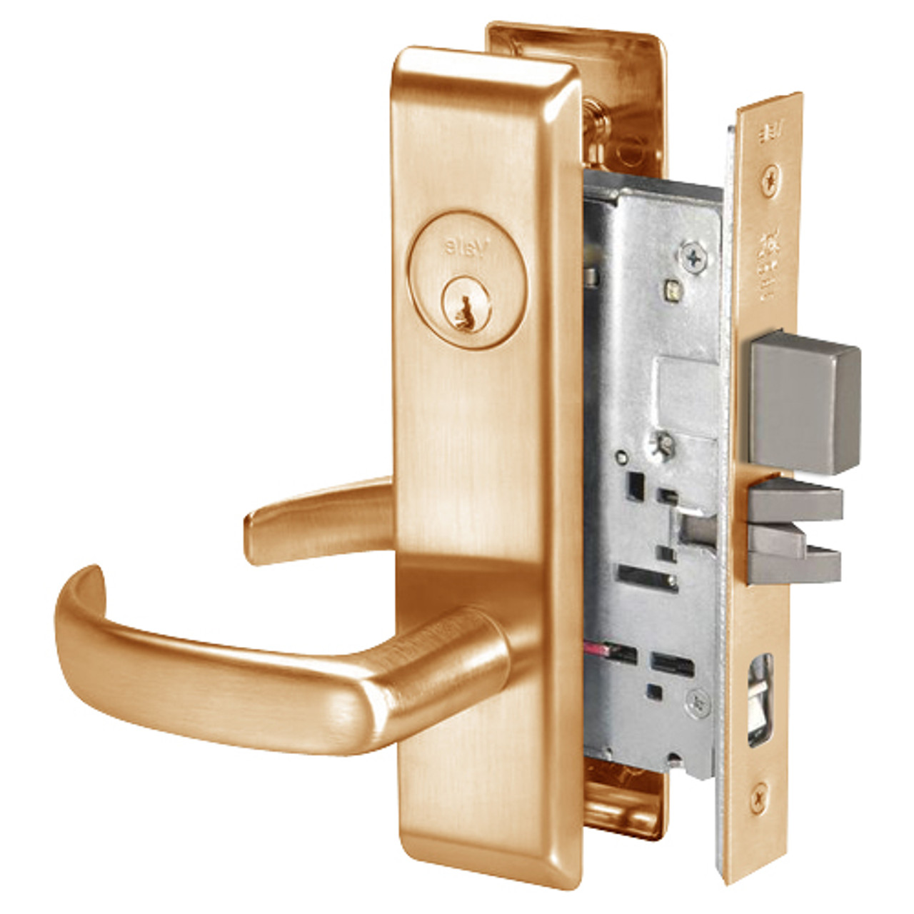 PBCN8867FL-612 Yale 8800FL Series Single Cylinder with Deadbolt Mortise Dormitory or Exit Lock with Indicator with Pacific Beach Lever in Satin Bronze