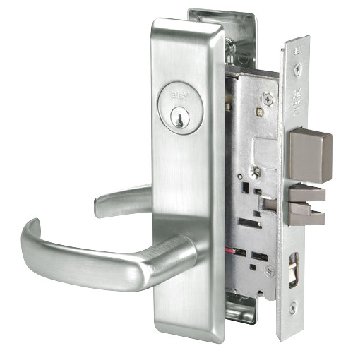 PBCN8867FL-618 Yale 8800FL Series Single Cylinder with Deadbolt Mortise Dormitory or Exit Lock with Indicator with Pacific Beach Lever in Bright Nickel