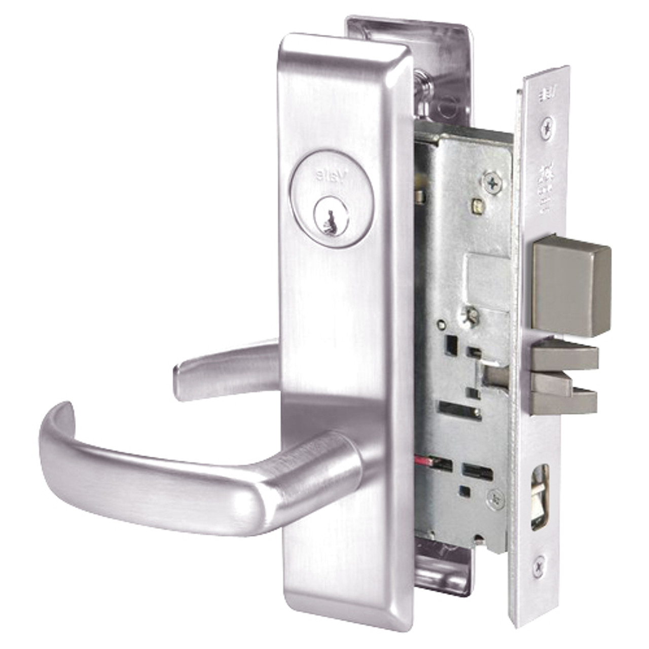 PBCN8867FL-629 Yale 8800FL Series Single Cylinder with Deadbolt Mortise Dormitory or Exit Lock with Indicator with Pacific Beach Lever in Bright Stainless Steel