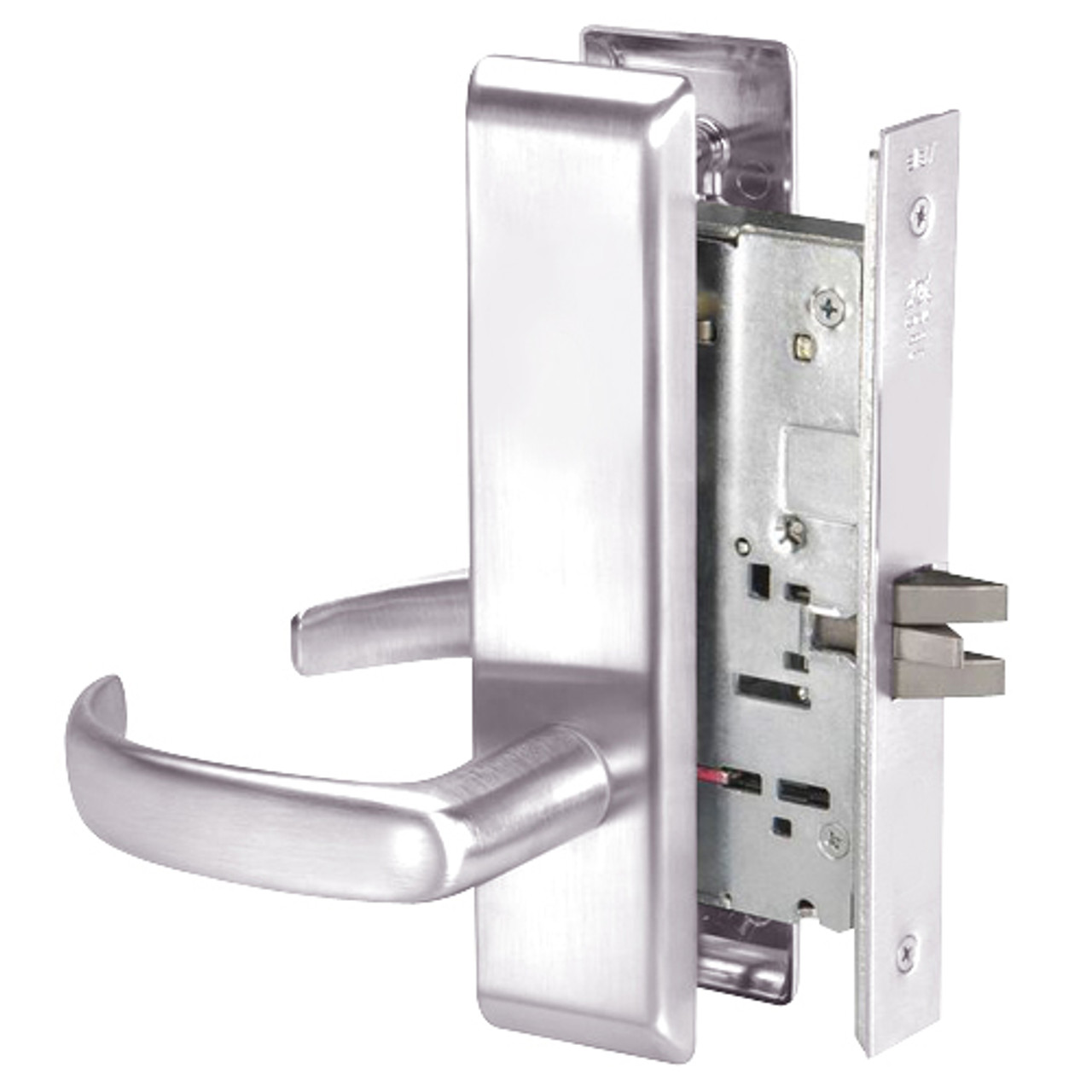 PBCN8862FL-629 Yale 8800FL Series Non-Keyed Mortise Bathroom Locks with Pacific Beach Lever in Bright Stainless Steel