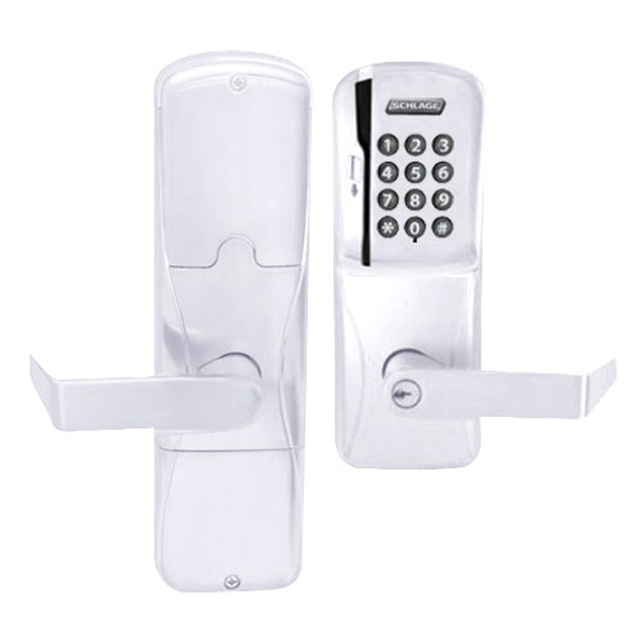 AD200-CY-70-MSK-RHO-PD-625 Schlage Classroom/Storeroom Magnetic Stripe Keypad Lock with Rhodes Lever in Bright Chrome