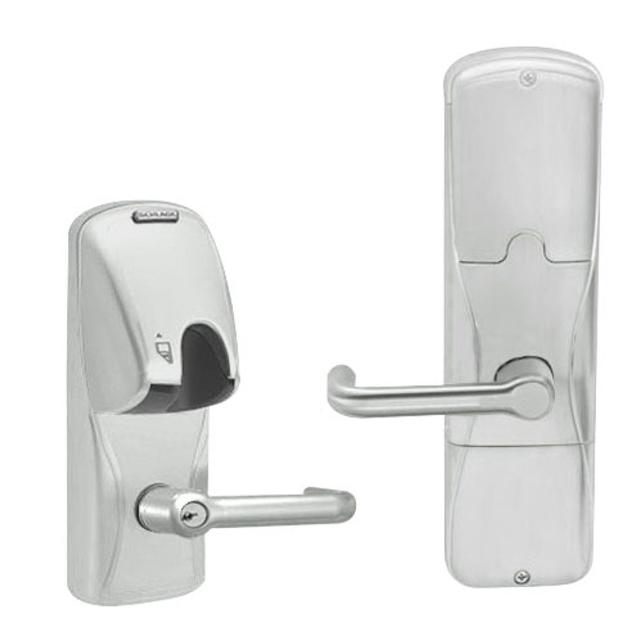 AD200-CY-70-MG-TLR-PD-619 Schlage Classroom/Storeroom Magnetic Stripe(Insert) Lock with Tubular Lever in Satin Nickel