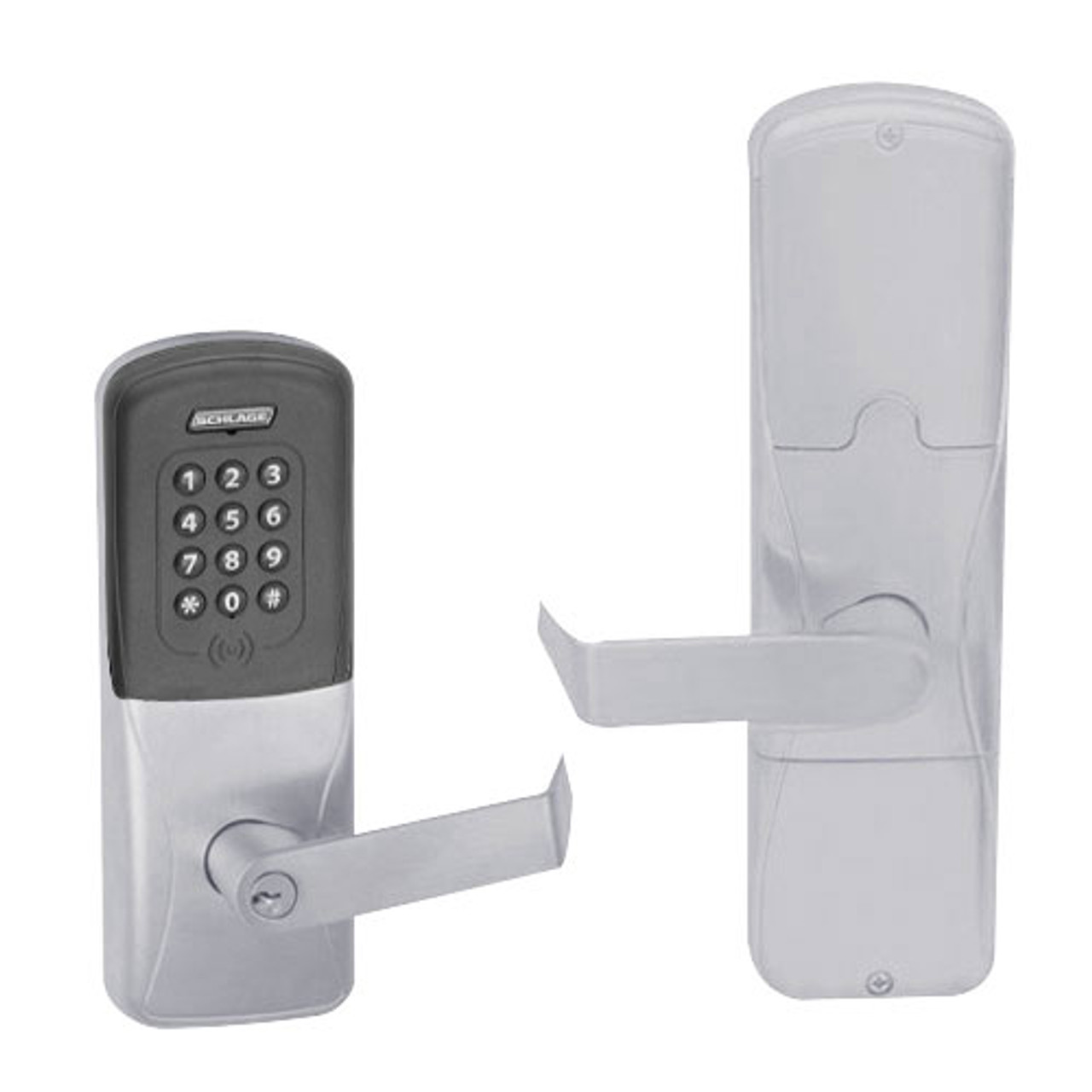 AD200-CY-70-MTK-RHO-PD-626 Schlage Classroom/Storeroom Multi-Technology Keypad Lock with Rhodes Lever in Satin Chrome