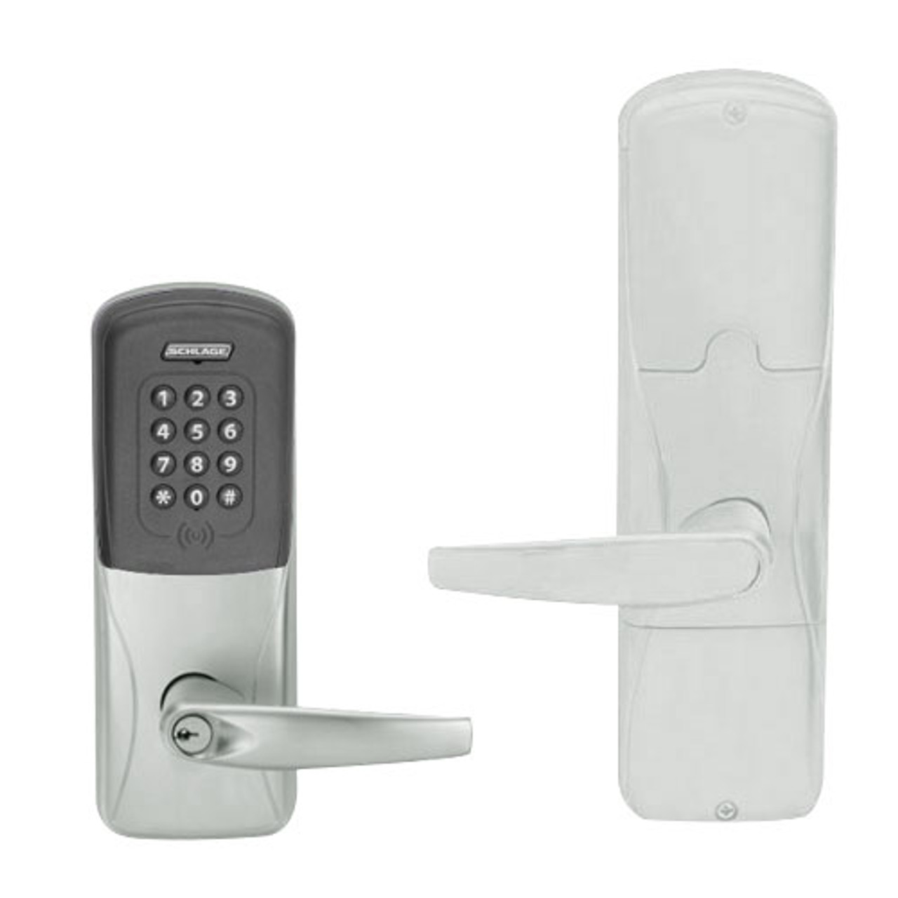 AD200-CY-70-MTK-ATH-PD-619 Schlage Classroom/Storeroom Multi-Technology Keypad Lock with Athens Lever in Satin Nickel