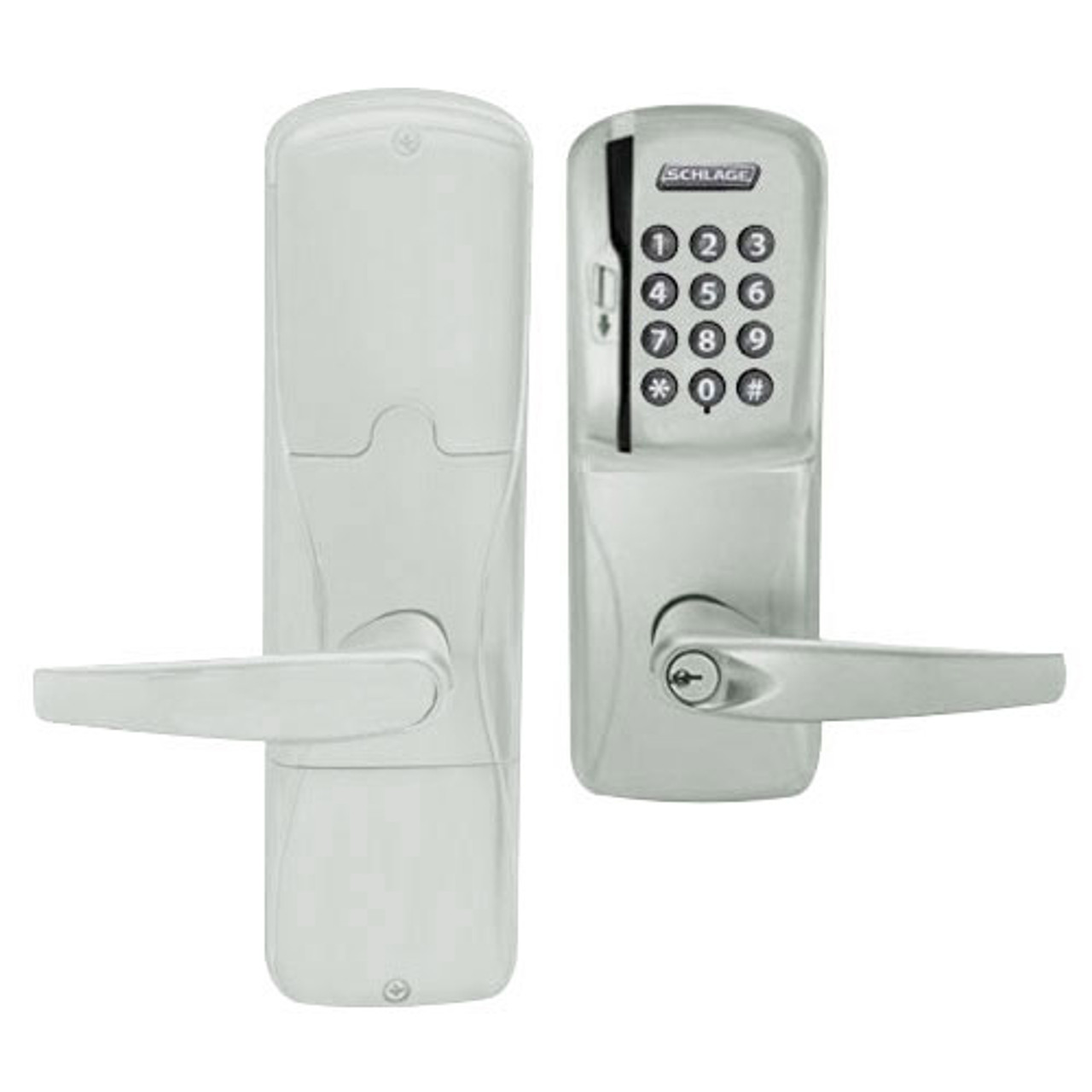 AD200-CY-50-MSK-ATH-PD-619 Schlage Office Magnetic Stripe Keypad Lock with Athens Lever in Satin Nickel