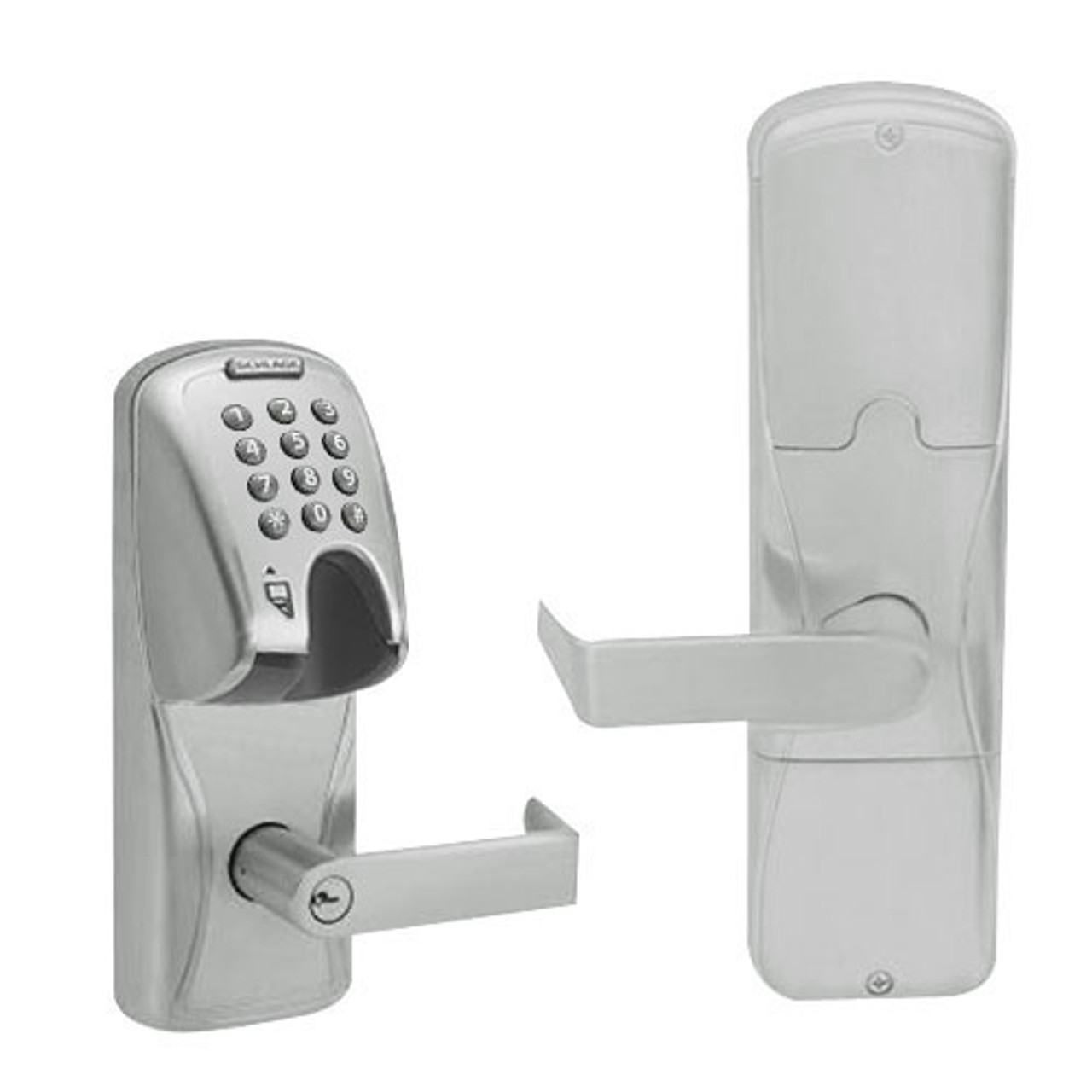 AD200-CY-50-MGK-RHO-PD-619 Schlage Office Magnetic Stripe(Insert) Keypad Lock with Rhodes Lever in Satin Nickel