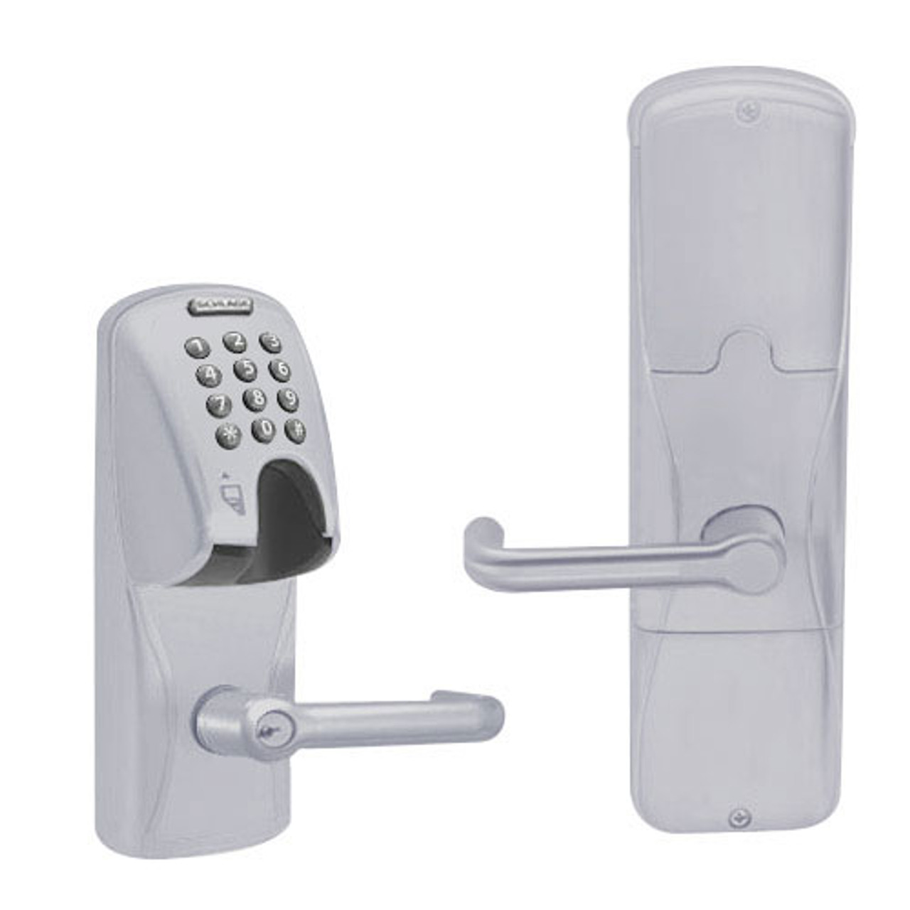 AD200-CY-50-MGK-TLR-PD-626 Schlage Office Magnetic Stripe(Insert) Keypad Lock with Tubular Lever in Satin Chrome