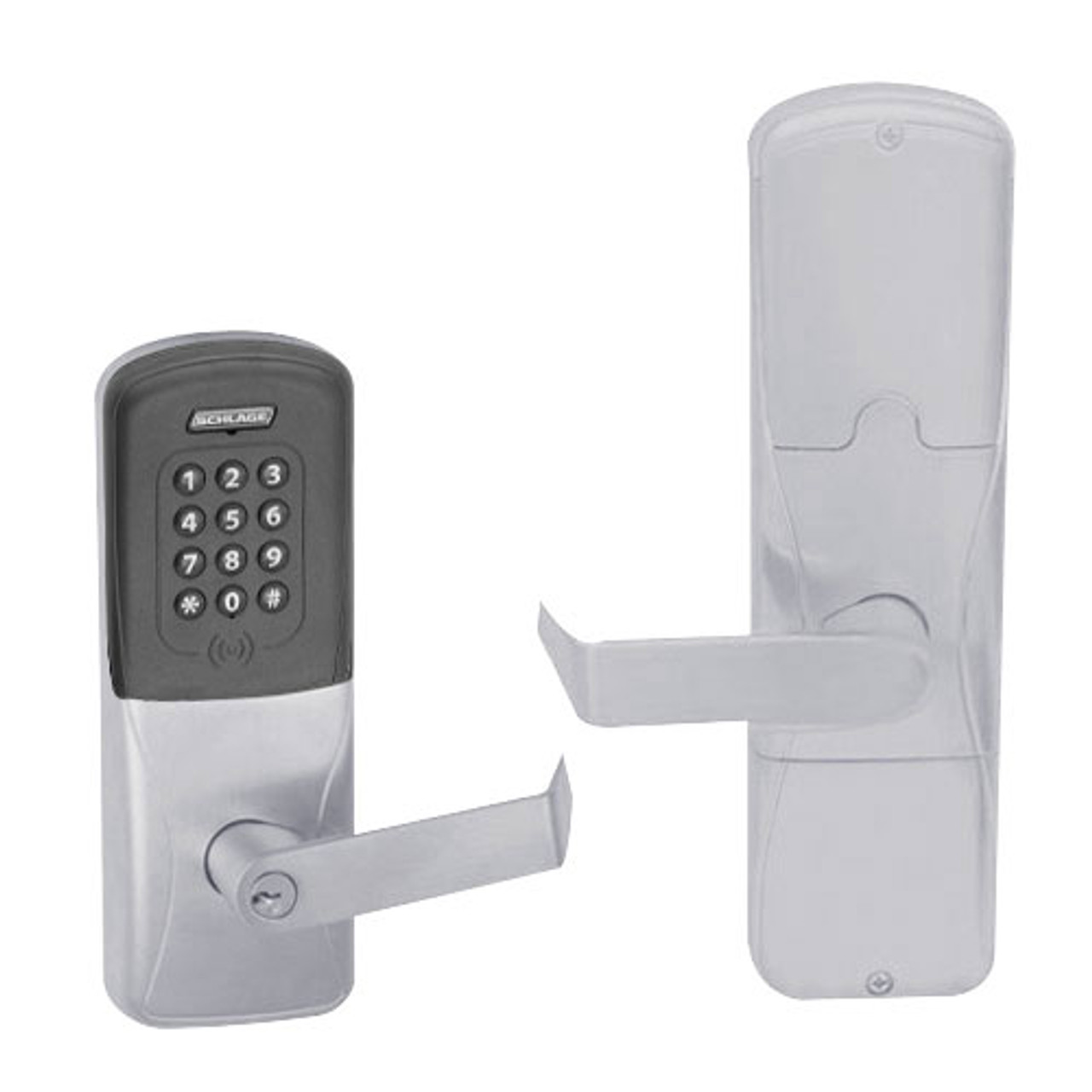 AD200-CY-50-MTK-RHO-PD-626 Schlage Office Multi-Technology Keypad Lock with Rhodes Lever in Satin Chrome