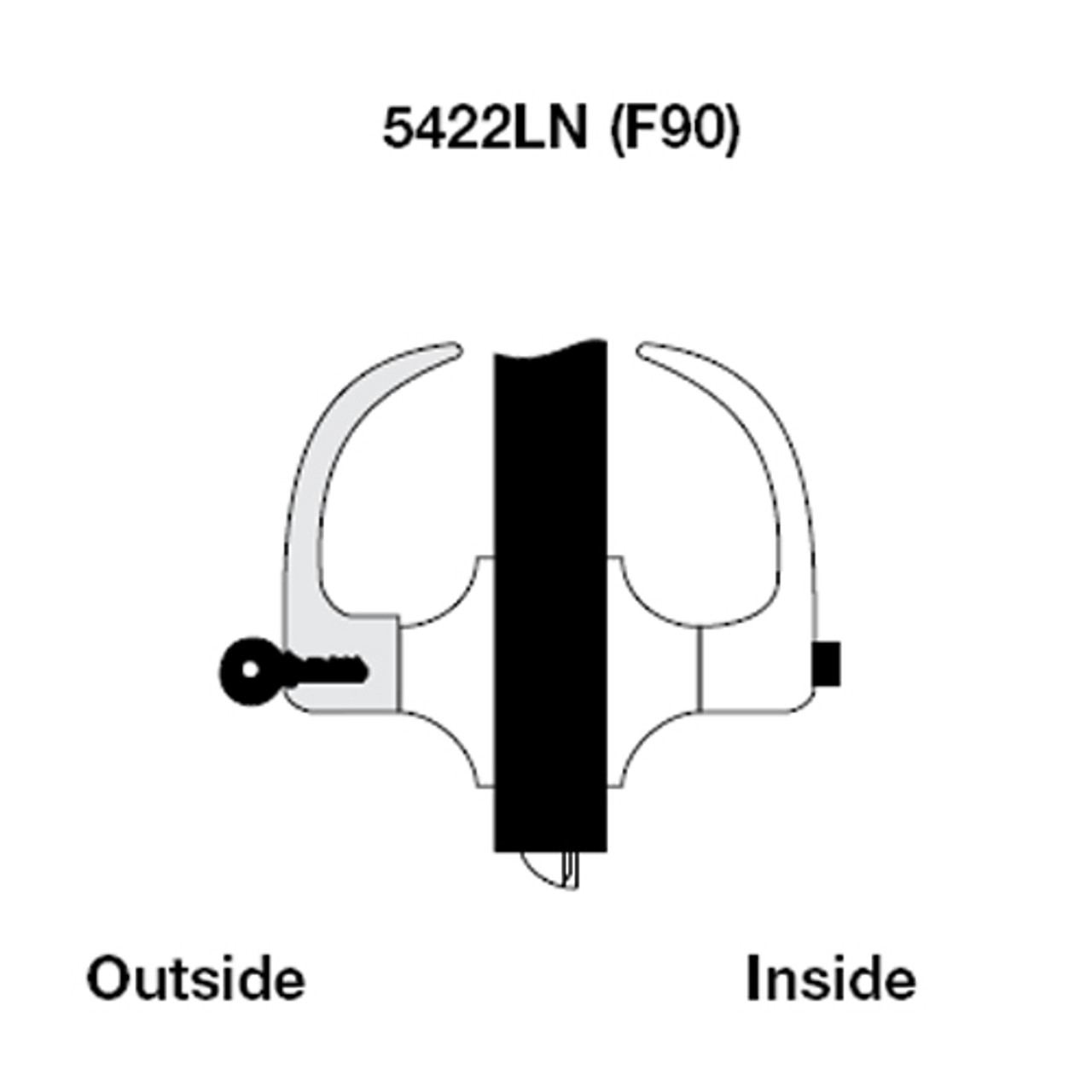 AU5422LN-609 Yale 5400LN Series Single Cylinder Corridor Cylindrical Lock with Augusta Lever in Antique Brass