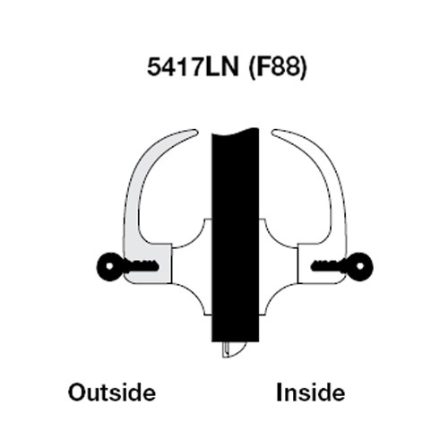 AU5417LN-606 Yale 5400LN Series Double Cylinder Apartment or Exit Cylindrical Lock with Augusta Lever in Satin Brass