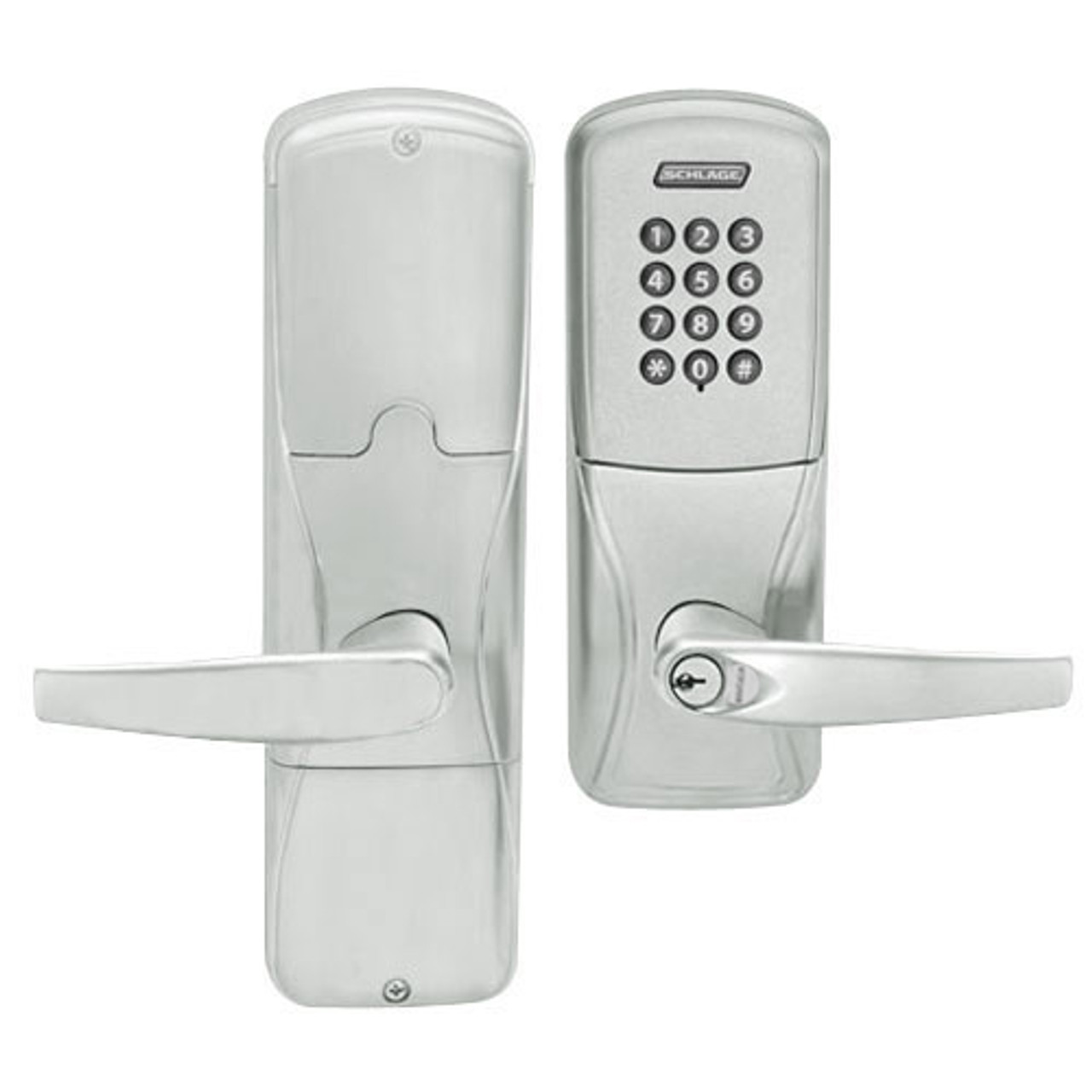 AD200-CY-70-KP-ATH-RD-619 Schlage Classroom/Storeroom Cylindrical Keypad Lock with Athens Lever in Satin Nickel