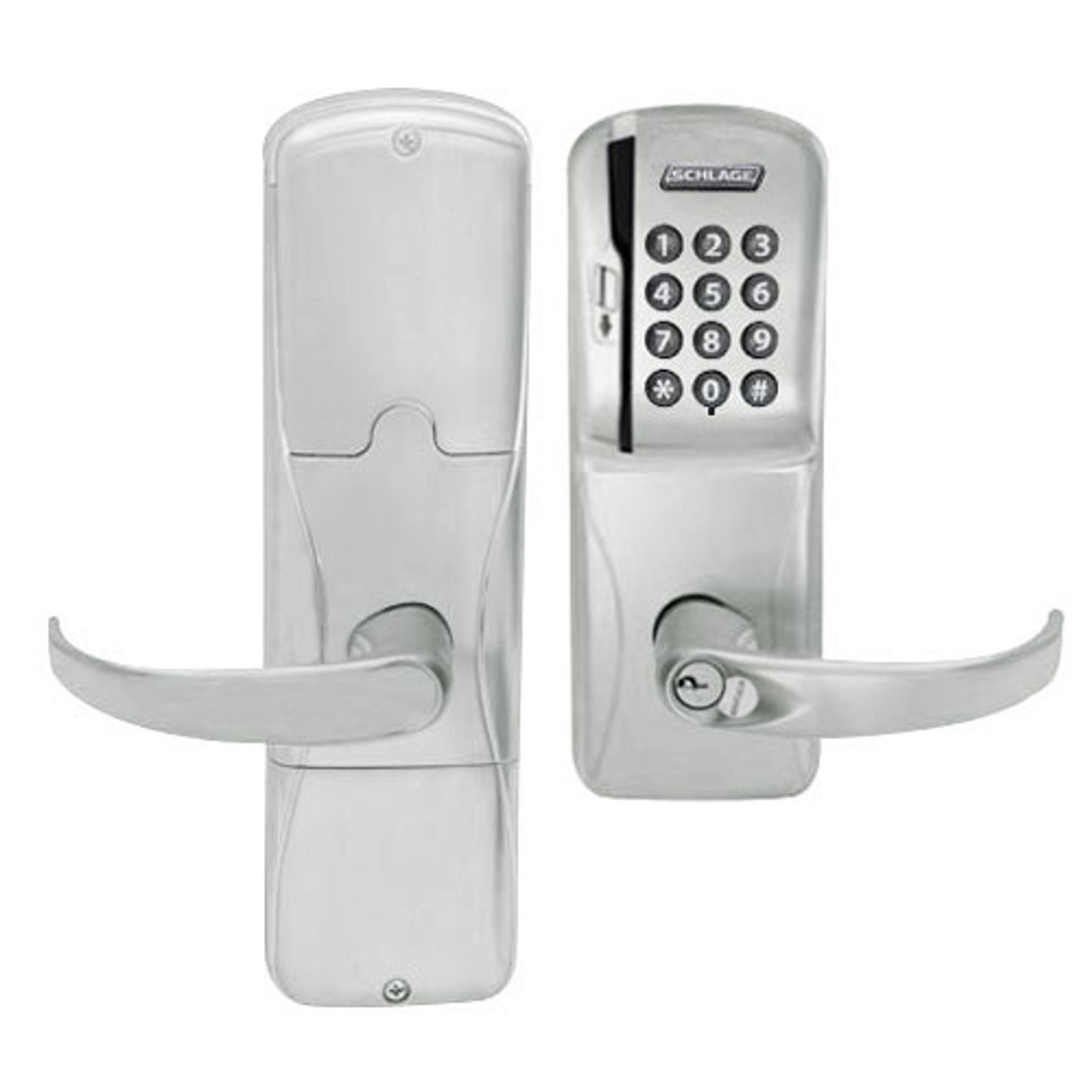 AD200-CY-70-MSK-SPA-RD-619 Schlage Classroom/Storeroom Magnetic Stripe Keypad Lock with Sparta Lever in Satin Nickel