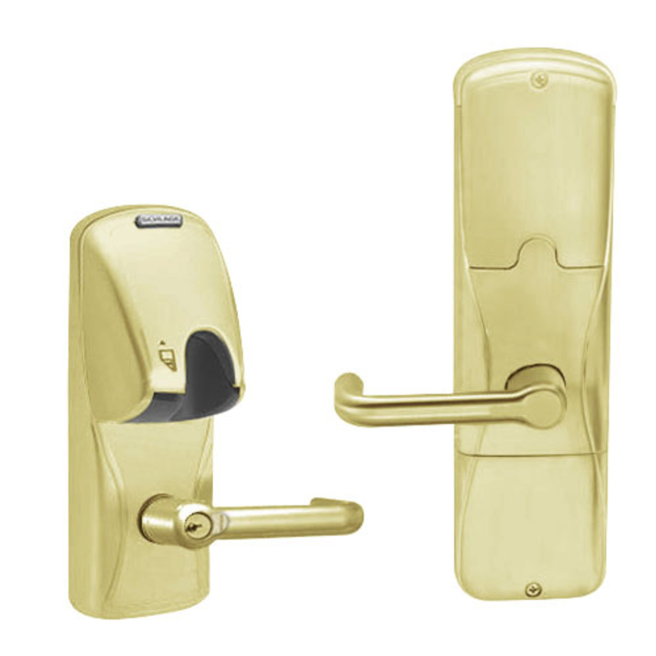 AD200-CY-70-MG-TLR-RD-606 Schlage Classroom/Storeroom Magnetic Stripe(Insert) Lock with Tubular Lever in Satin Brass