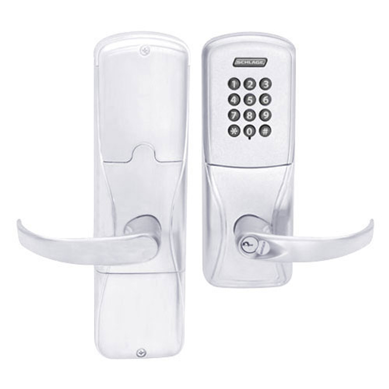 AD200-CY-70-KP-SPA-GD-29R-625 Schlage Classroom/Storeroom Cylindrical Keypad Lock with Sparta Lever in Bright Chrome