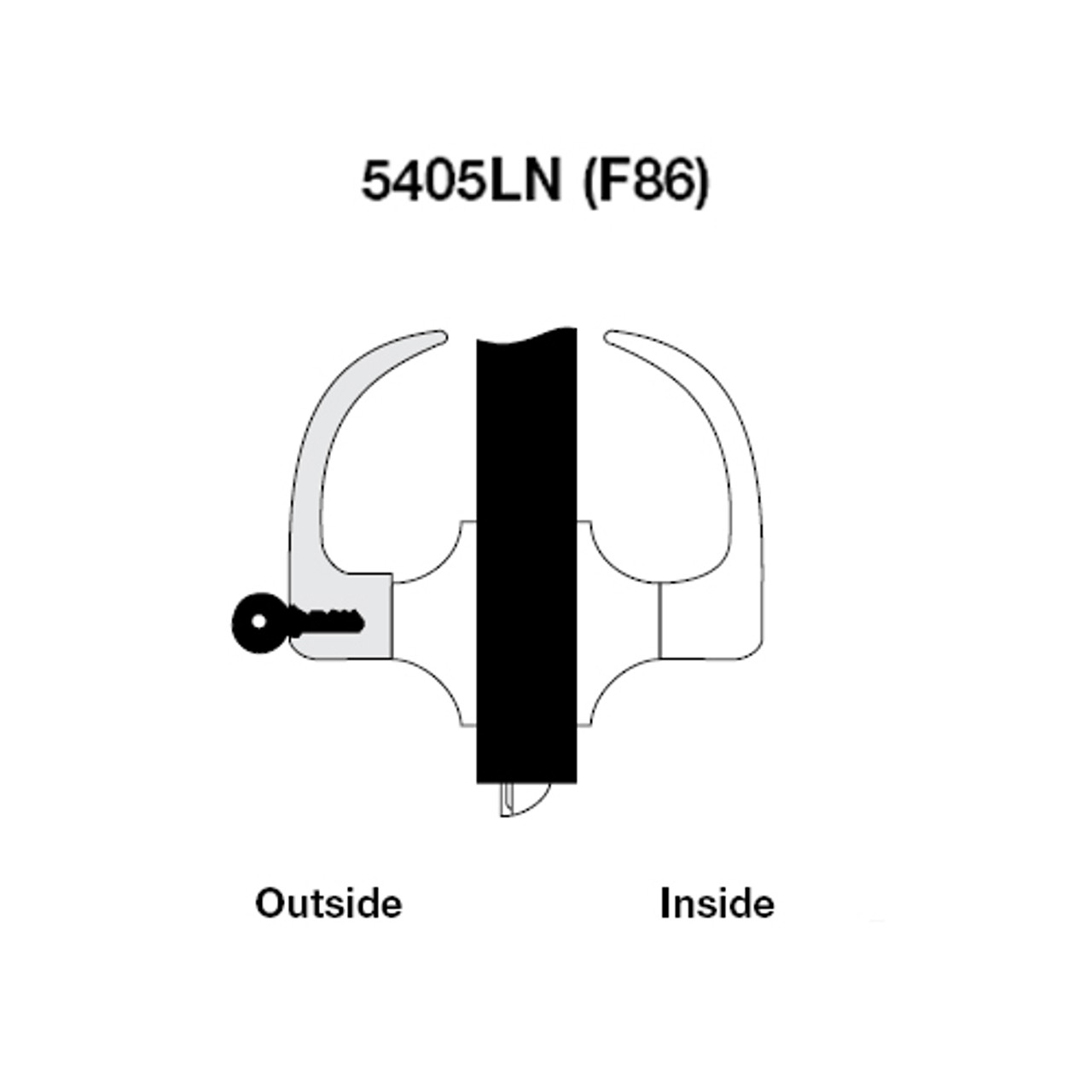 PB5405LN-606 Yale 5400LN Series Single Cylinder Storeroom or Closet Cylindrical Lock with Pacific Beach Lever in Satin Brass