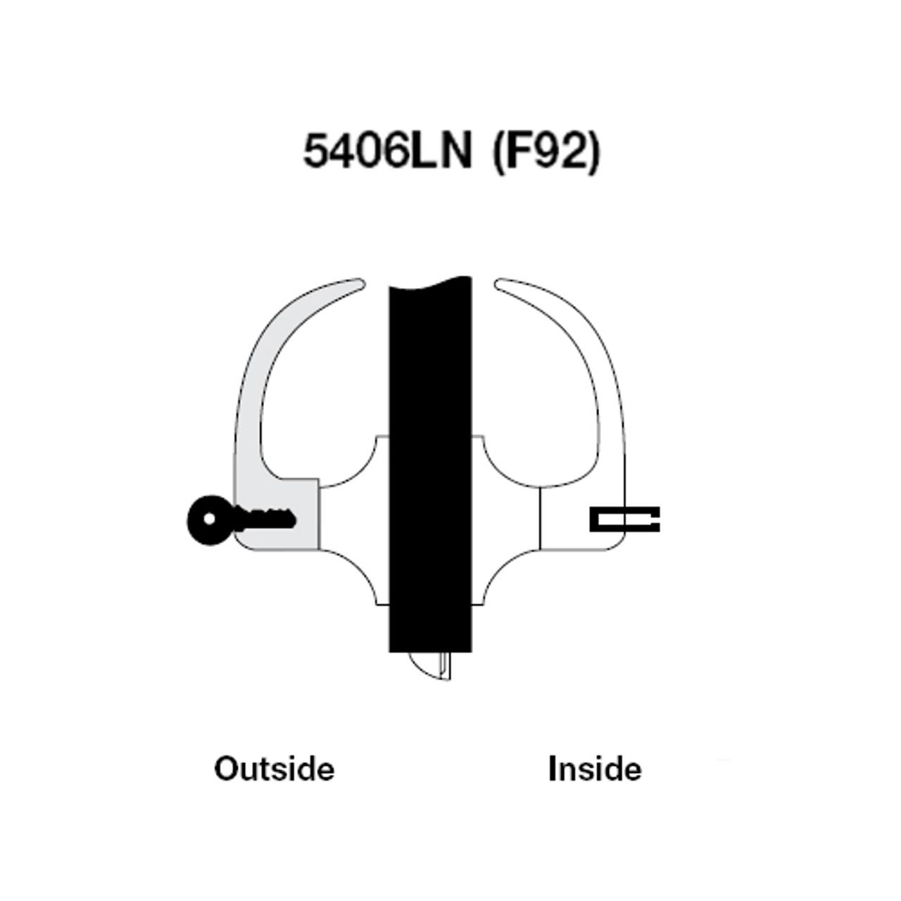 PB5406LN-606 Yale 5400LN Series Single Cylinder Service Station Cylindrical Lock with Pacific Beach Lever in Satin Brass