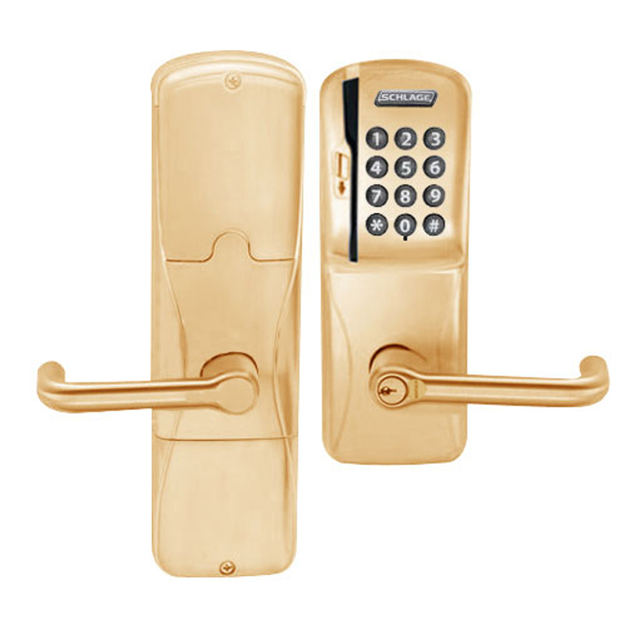 AD200-CY-50-MSK-TLR-GD-29R-612 Schlage Office Magnetic Stripe Keypad Lock with Tubular Lever in Satin Bronze