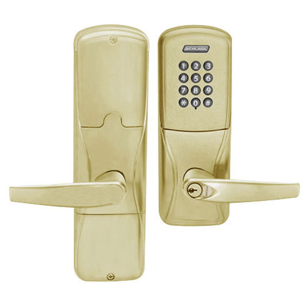 AD200-MS-40-KP-ATH-RD-606 Schlage Privacy Mortise Keypad Lock with Athens Lever in Satin Brass