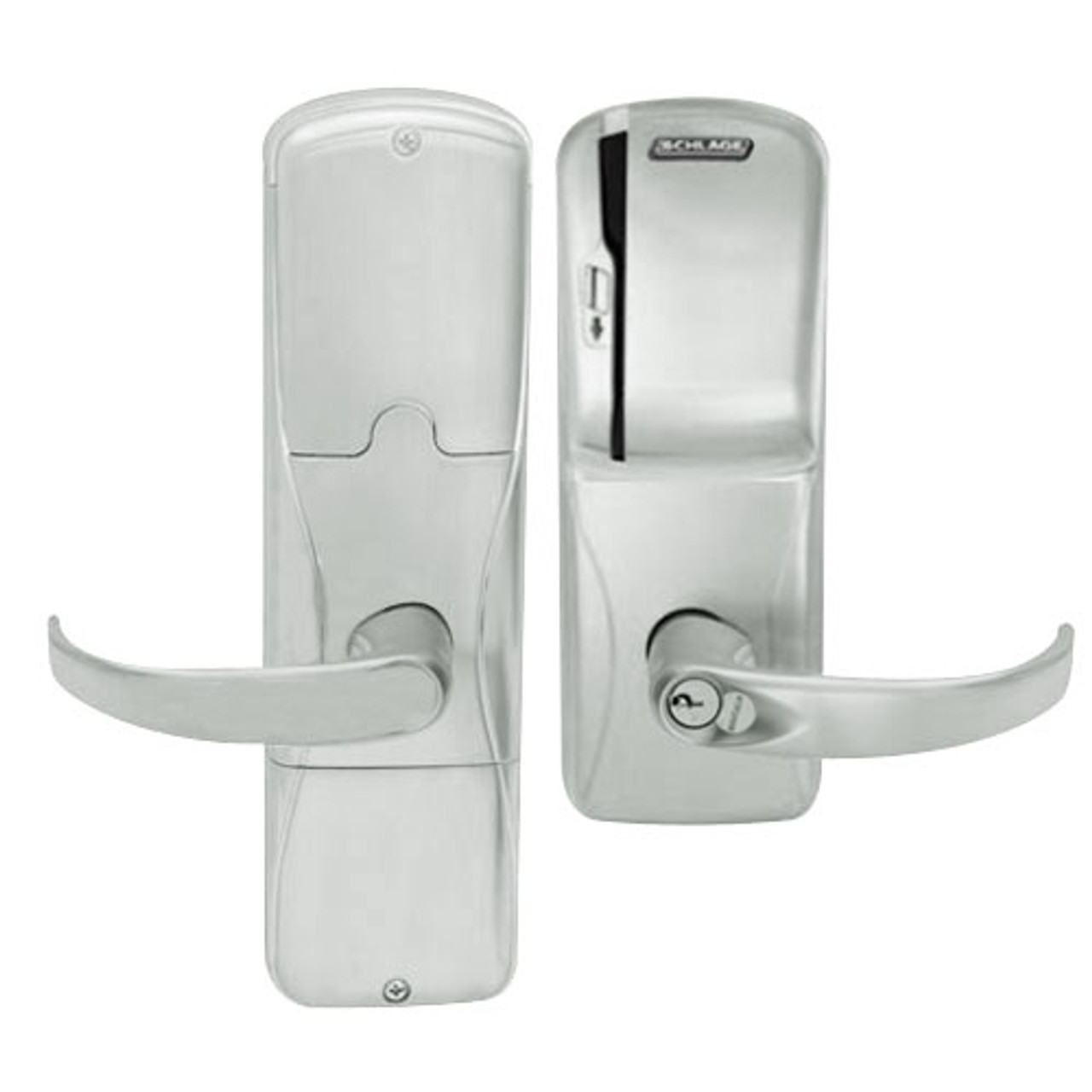 AD200-MS-40-MS-SPA-RD-619 Schlage Privacy Mortise Magnetic Stripe(Swipe) Lock with Sparta Lever in Satin Nickel