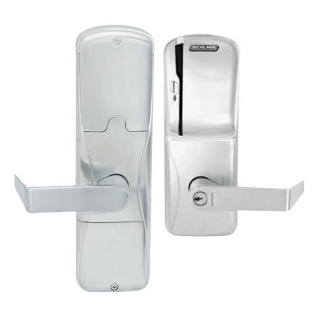 AD200-MS-40-MS-RHO-RD-619 Schlage Privacy Mortise Magnetic Stripe(Swipe) Lock with Rhodes Lever in Satin Nickel