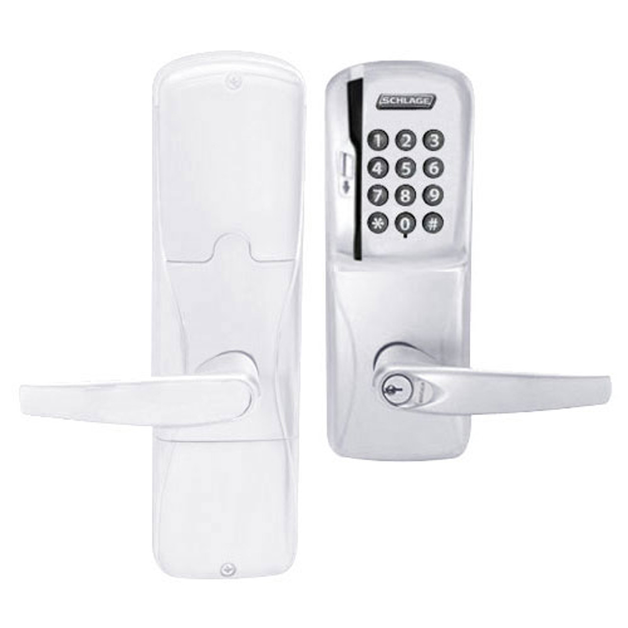 AD200-MS-40-MSK-ATH-RD-625 Schlage Privacy Mortise Magnetic Stripe Keypad Lock with Athens Lever in Bright Chrome