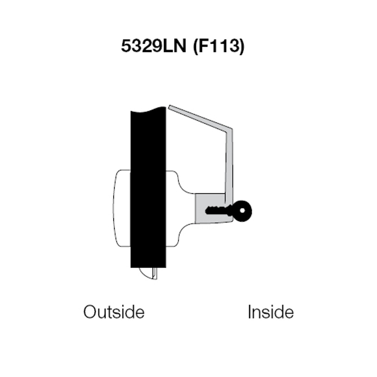 AU5329LN-605 Yale 5300LN Series Single Cylinder Communicating Classroom Cylindrical Lock with Augusta Lever in Bright Brass