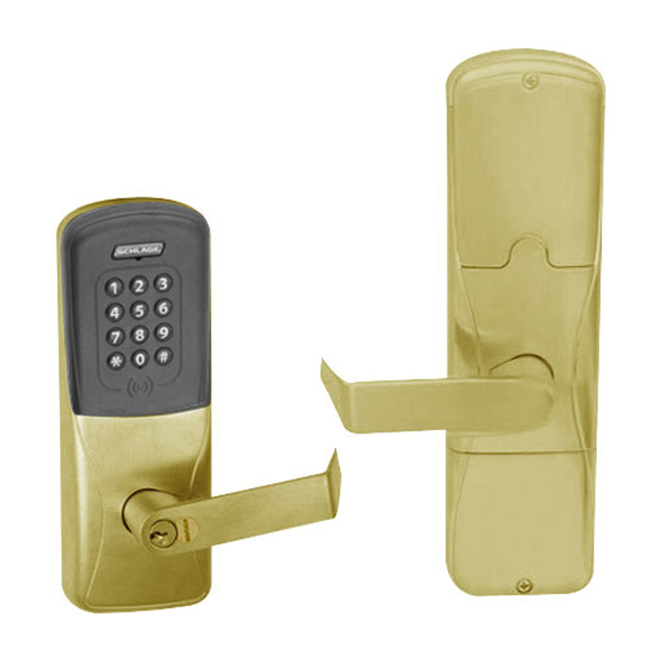 AD200-MS-40-MTK-RHO-RD-606 Schlage Privacy Mortise Multi-Technology Keypad Lock with Rhodes Lever in Satin Brass