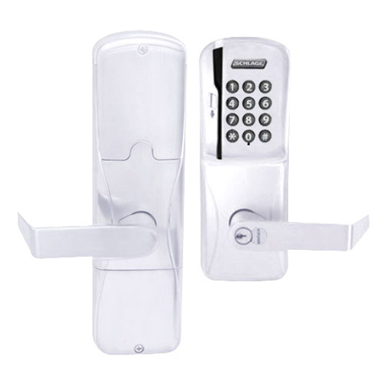 AD200-MS-60-MSK-RHO-RD-625 Schlage Apartment Mortise Magnetic Stripe Keypad Lock with Rhodes Lever in Bright Chrome