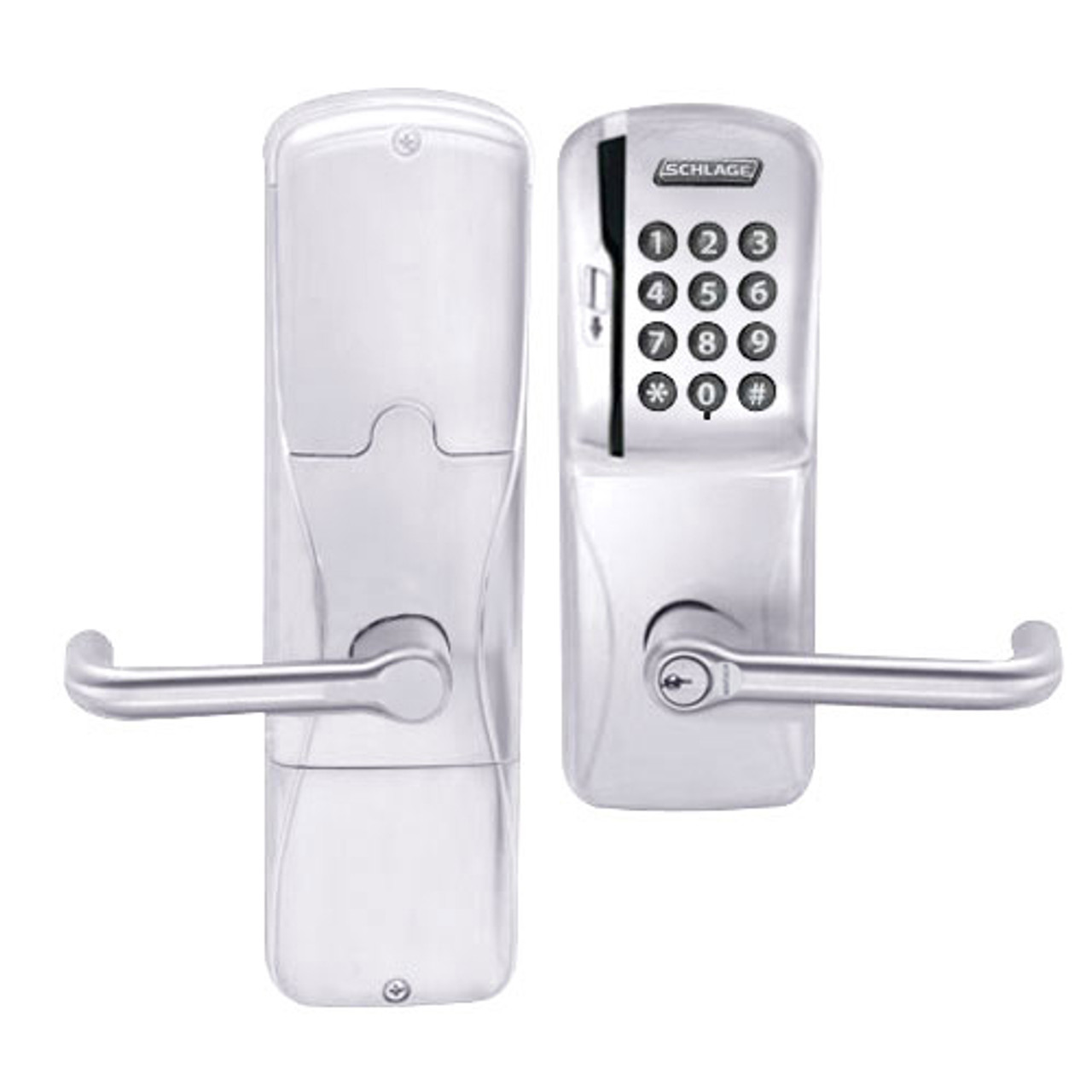AD200-MS-60-MSK-TLR-RD-625 Schlage Apartment Mortise Magnetic Stripe Keypad Lock with Tubular Lever in Bright Chrome
