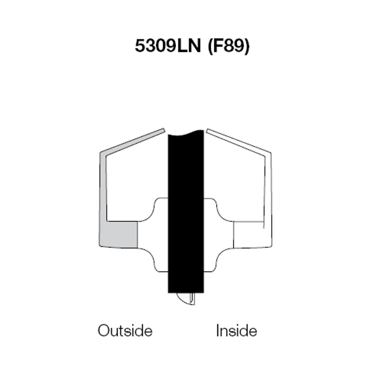 AU5309LN-620 Yale 5300LN Series Non-Keyed Exit Latch Cylindrical Locks with Augusta Lever in Antique Nickel