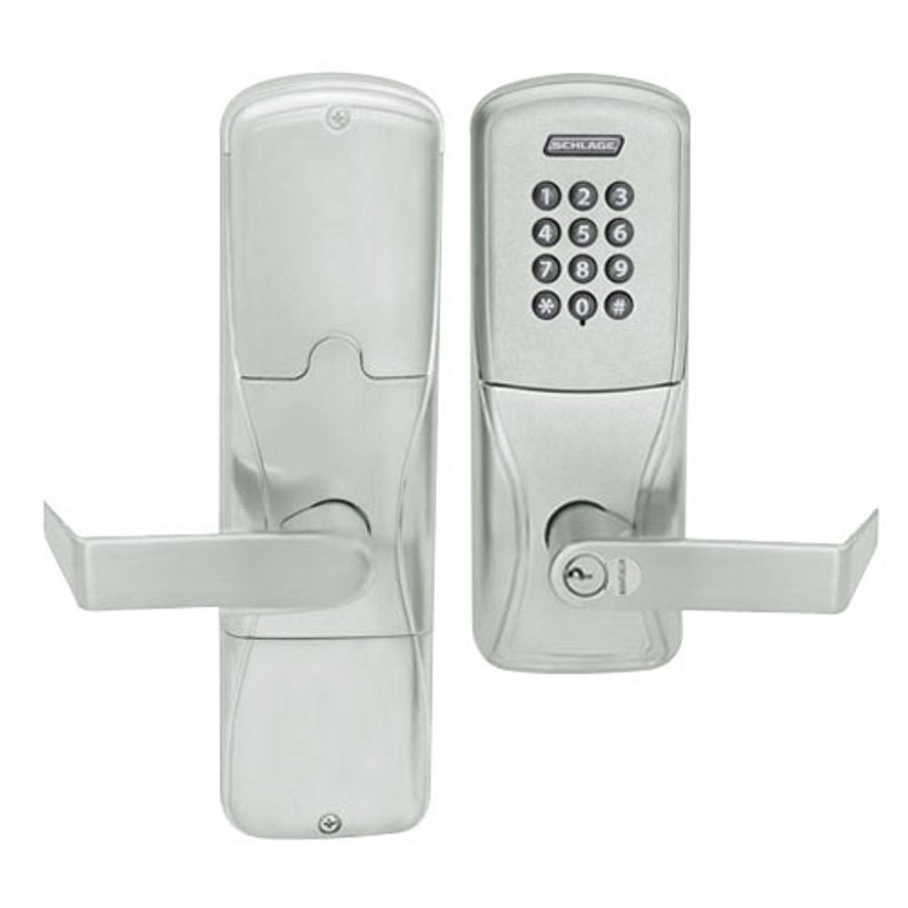 AD200-MS-50-KP-RHO-RD-619 Schlage Office Mortise Keypad Lock with Rhodes Lever in Satin Nickel