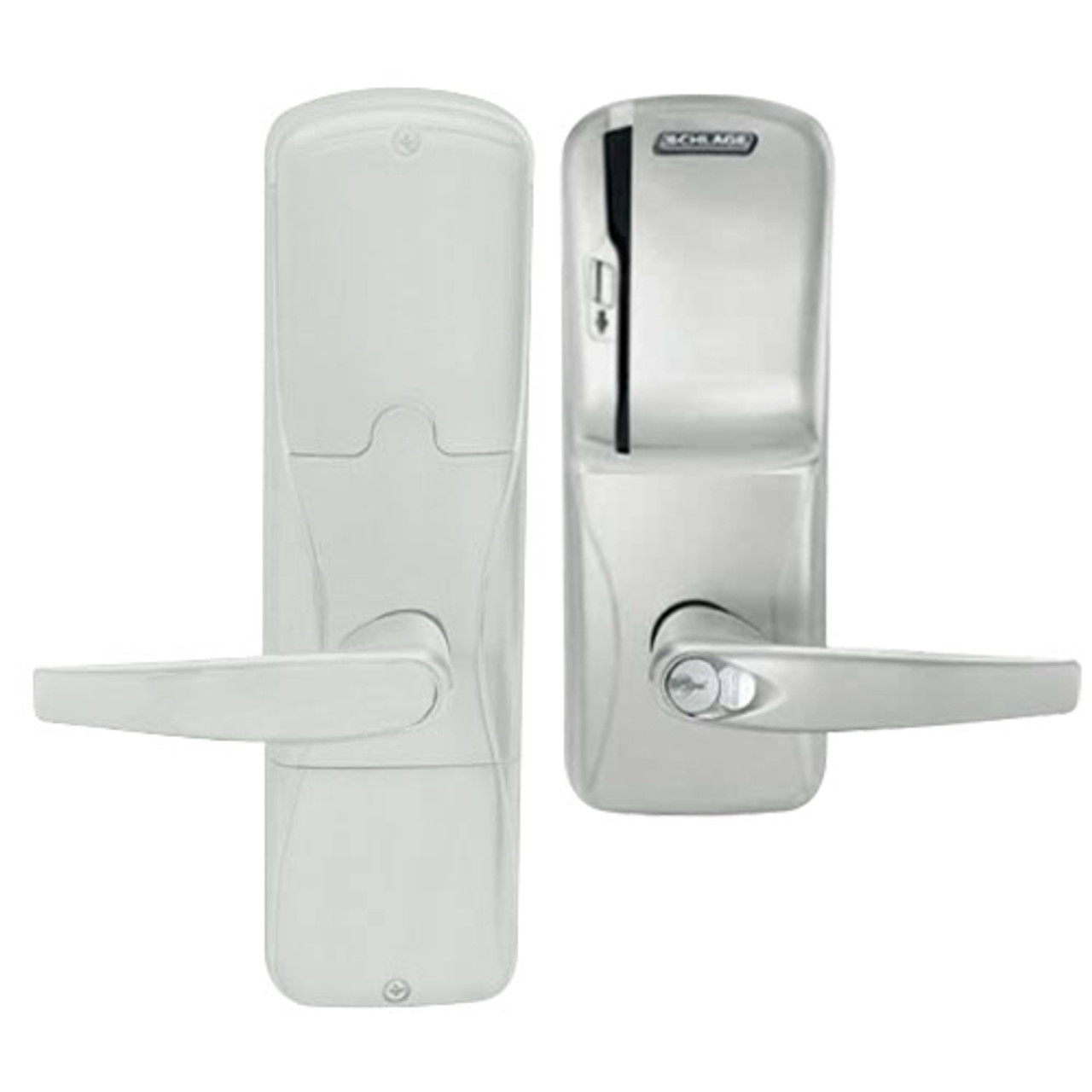 AD200-MS-50-MS-ATH-RD-619 Schlage Office Mortise Magnetic Stripe(Swipe) Lock with Athens Lever in Satin Nickel