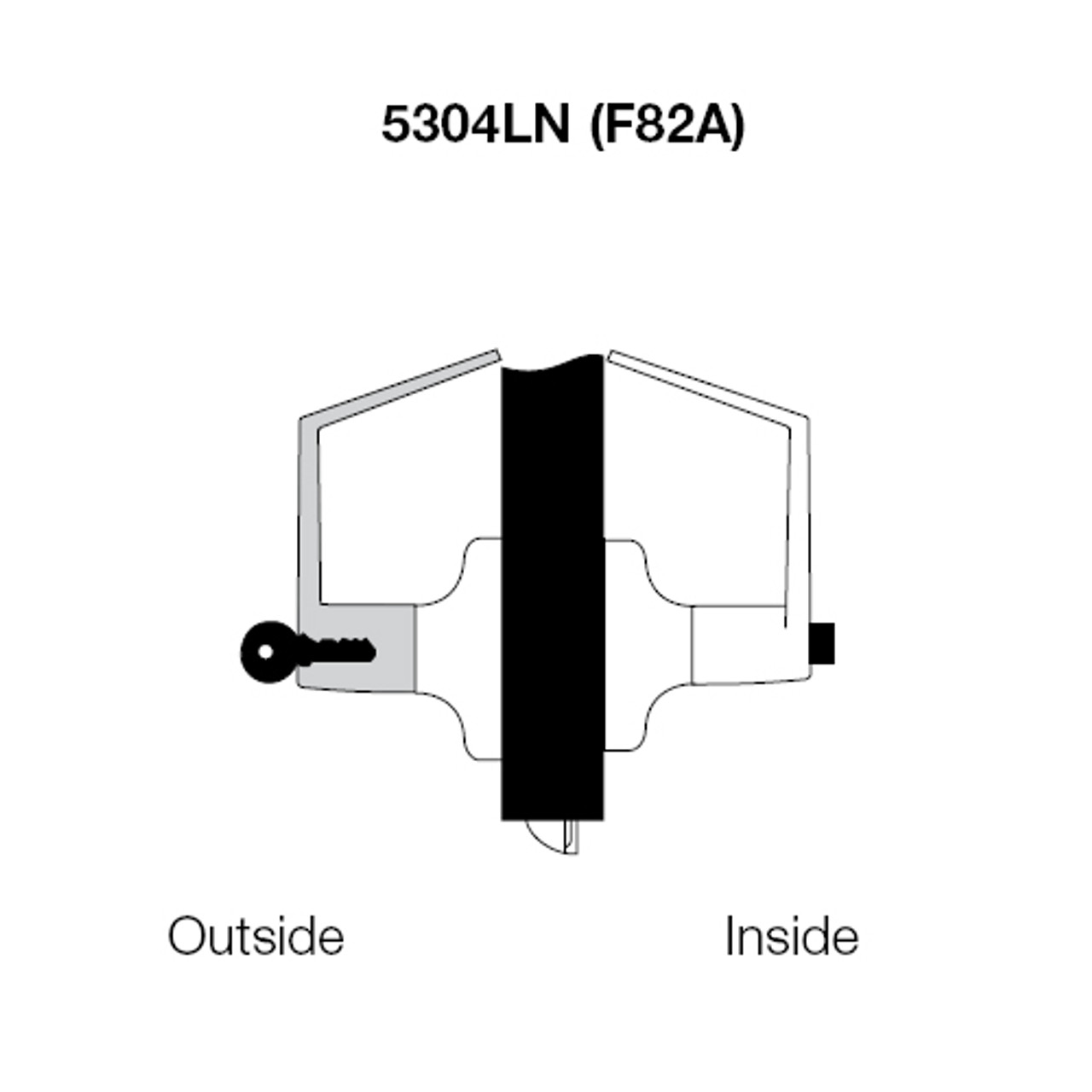 PB5304LN-625 Yale 5300LN Series Single Cylinder Entry Cylindrical Lock with Pacific Beach Lever in Bright Chrome