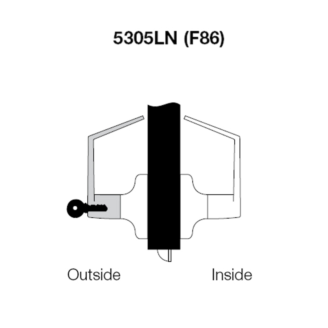 PB5305LN-605 Yale 5300LN Series Single Cylinder Storeroom or Closet Cylindrical Lock with Pacific Beach Lever in Bright Brass