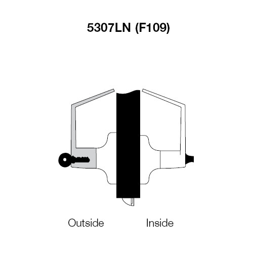 PB5307LN-606 Yale 5300LN Series Single Cylinder Entry Cylindrical Lock with Pacific Beach Lever in Satin Brass
