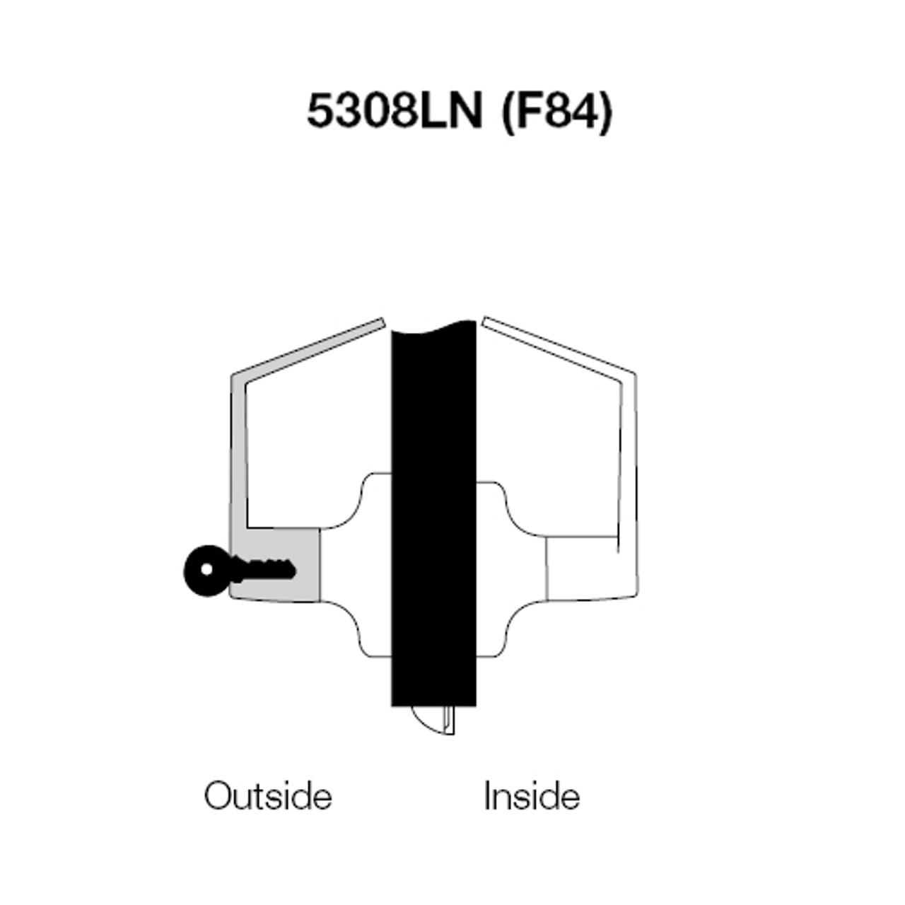 PB5308LN-626 Yale 5300LN Series Single Cylinder Classroom Cylindrical Lock with Pacific Beach Lever in Satin Chrome