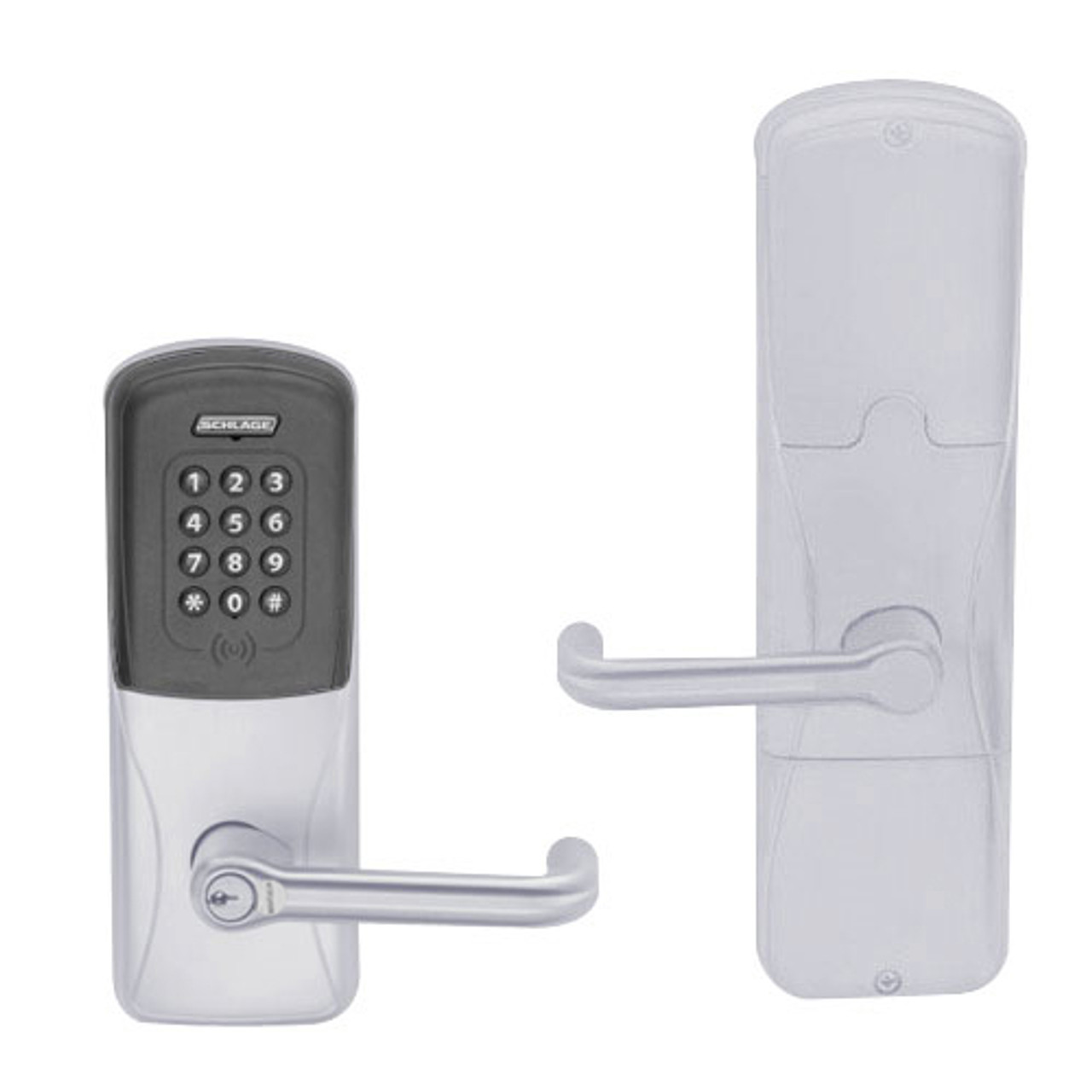 AD200-MS-70-MTK-TLR-RD-626 Schlage Classroom/Storeroom Mortise Multi-Technology Keypad Lock with Tubular Lever in Satin Chrome