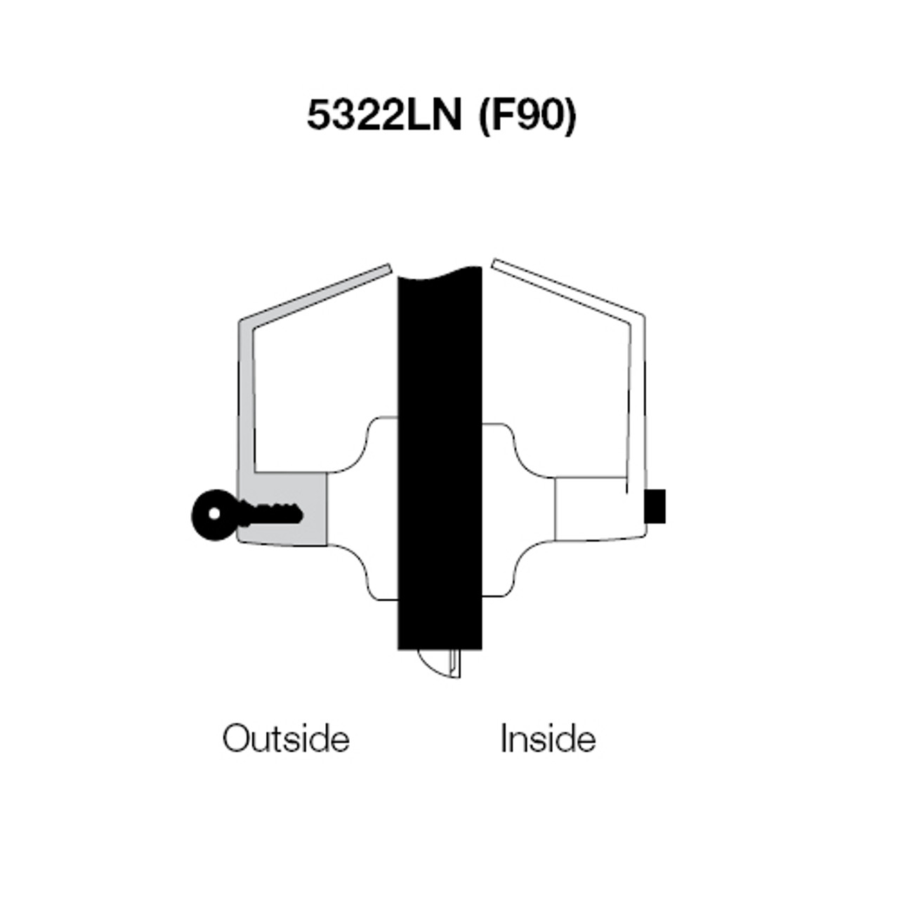 MO5322LN-625 Yale 5300LN Series Single Cylinder Corridor Cylindrical Lock with Monroe Lever in Bright Chrome