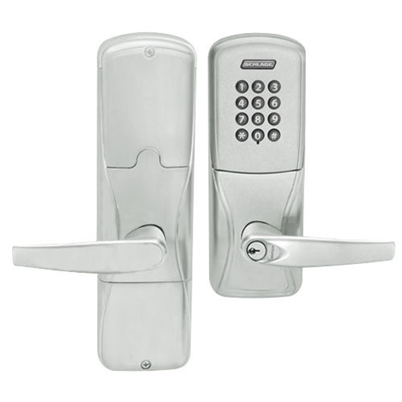 AD200-MS-70-KP-ATH-GD-29R-619 Schlage Classroom/Storeroom Mortise Keypad Lock with Athens Lever in Satin Nickel