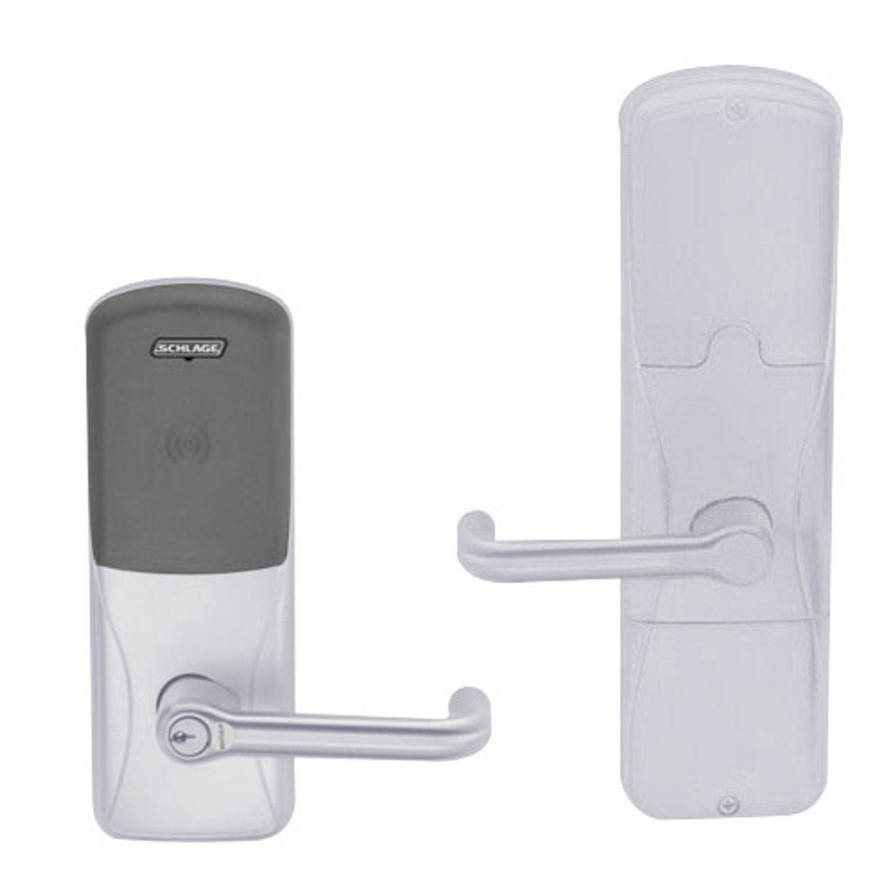 AD200-MS-40-MT-TLR-GD-29R-626 Schlage Privacy Mortise Multi-Technology Lock with Tubular Lever in Satin Chrome