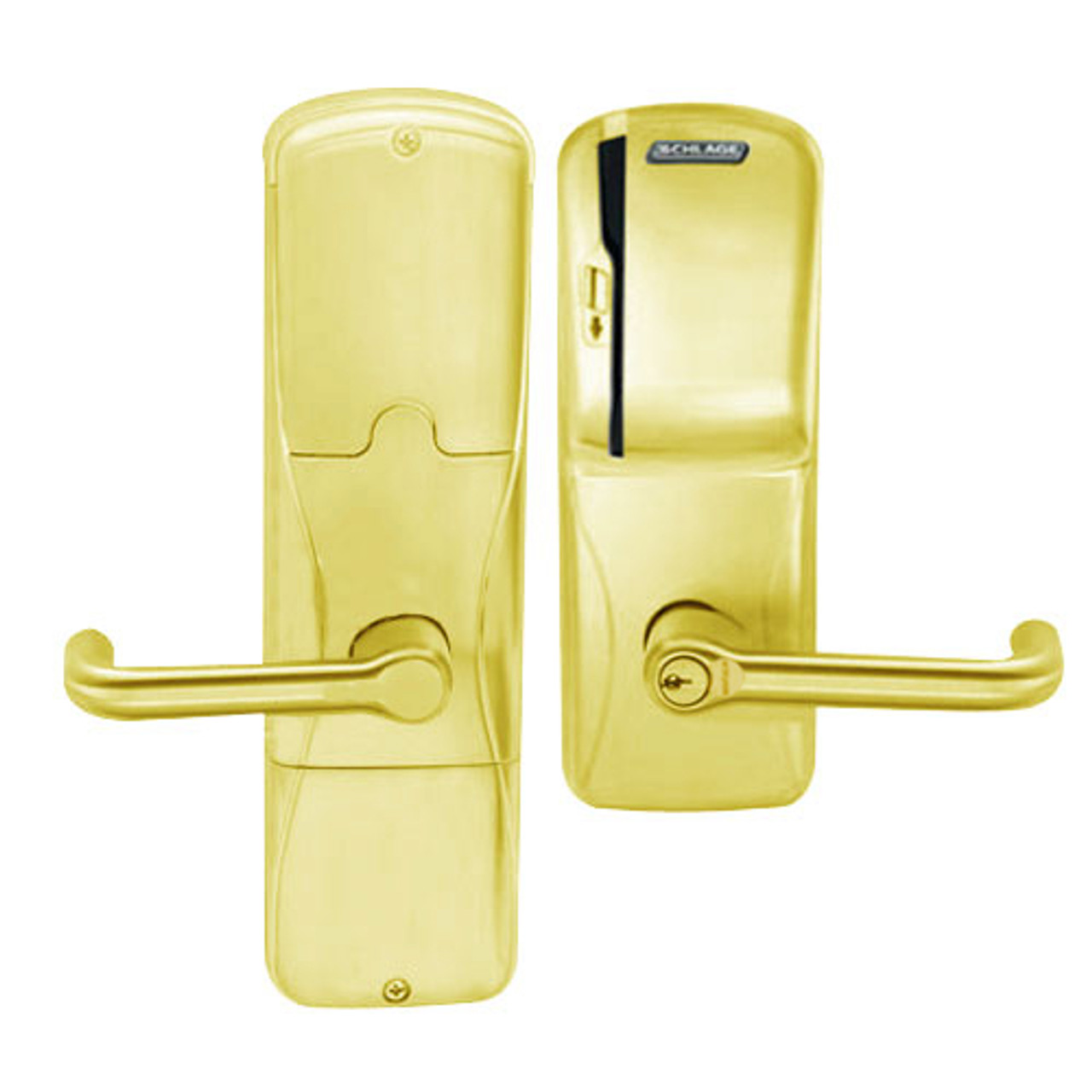 AD200-MS-60-MS-TLR-GD-29R-605 Schlage Apartment Mortise Magnetic Stripe(Swipe) Lock with Tubular Lever in Bright Brass