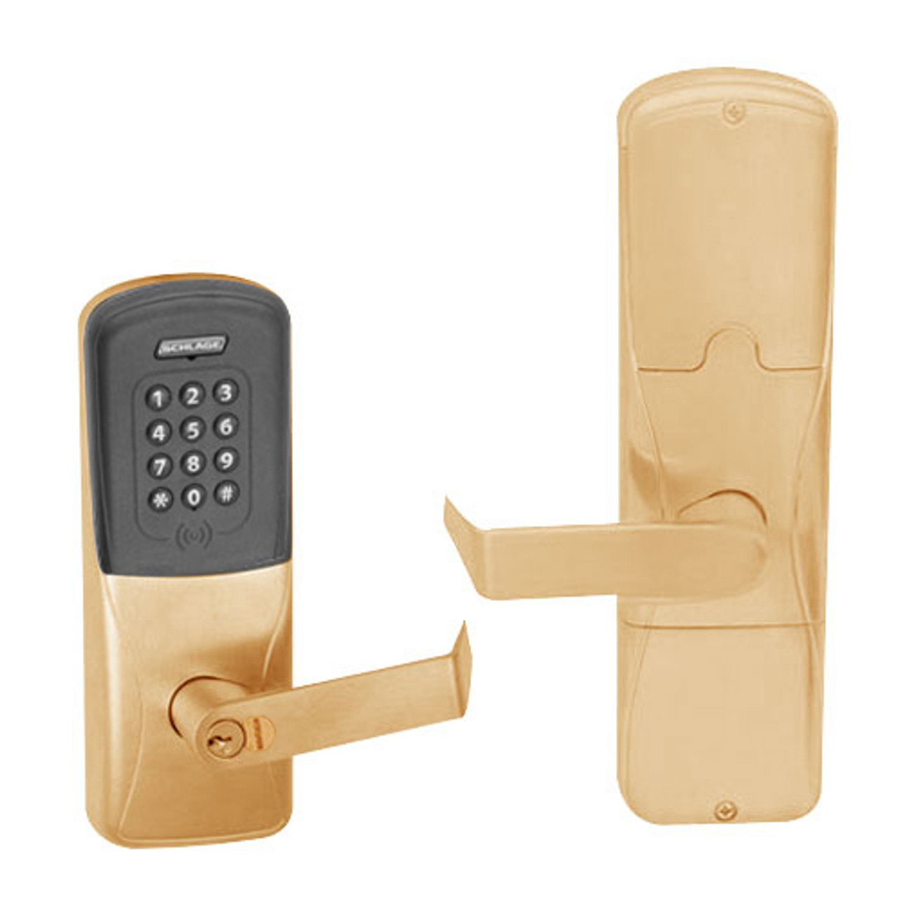 AD200-MS-60-MTK-RHO-GD-29R-612 Schlage Apartment Mortise Multi-Technology Keypad Lock with Rhodes Lever in Satin Bronze
