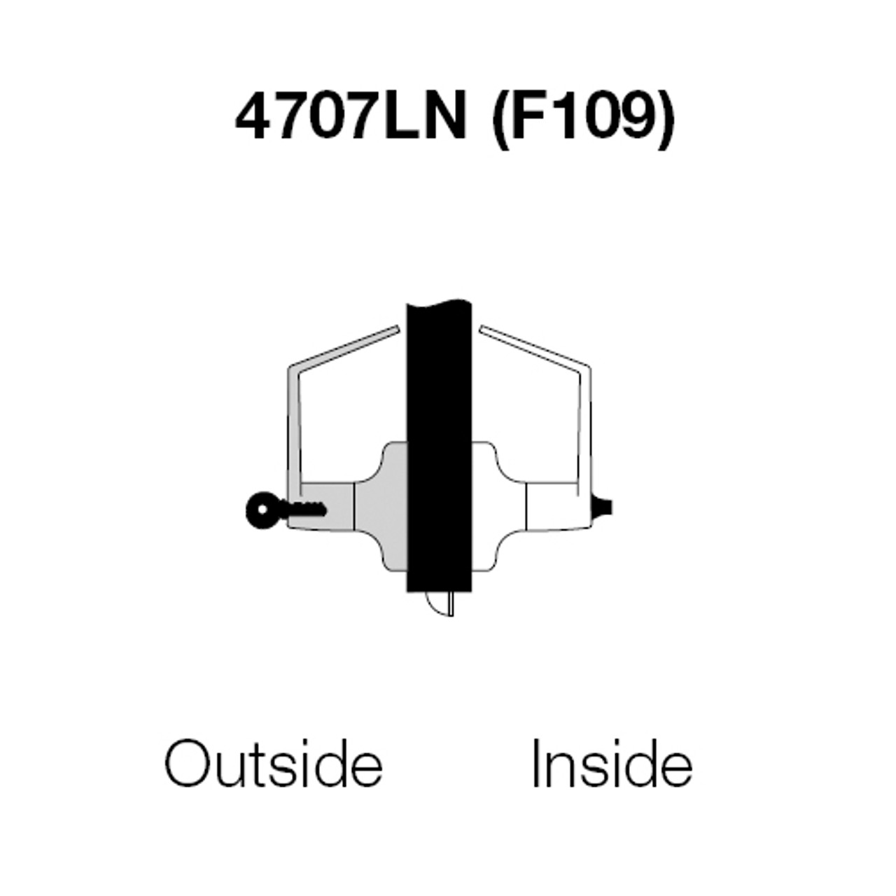 AU4707LN-606 Yale 4700LN Series Single Cylinder Entry Cylindrical Lock with Augusta Lever in Satin Brass