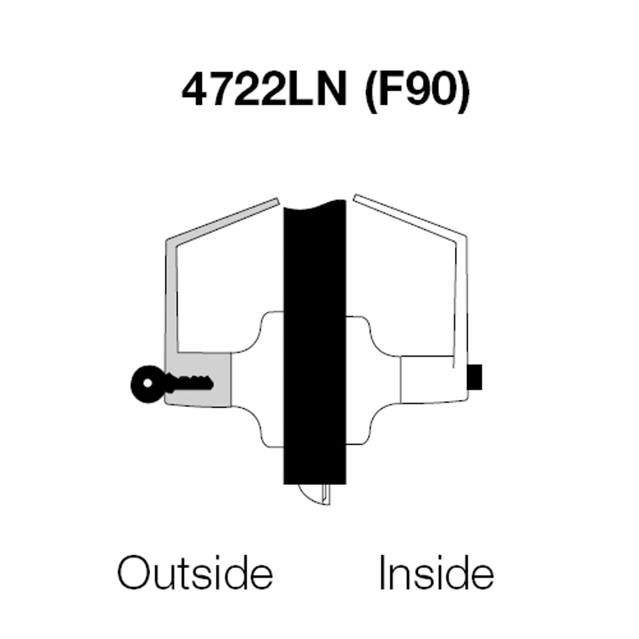 AU4722LN-625 Yale 4700LN Series Single Cylinder Corridor Cylindrical Lock with Augusta Lever in Bright Chrome