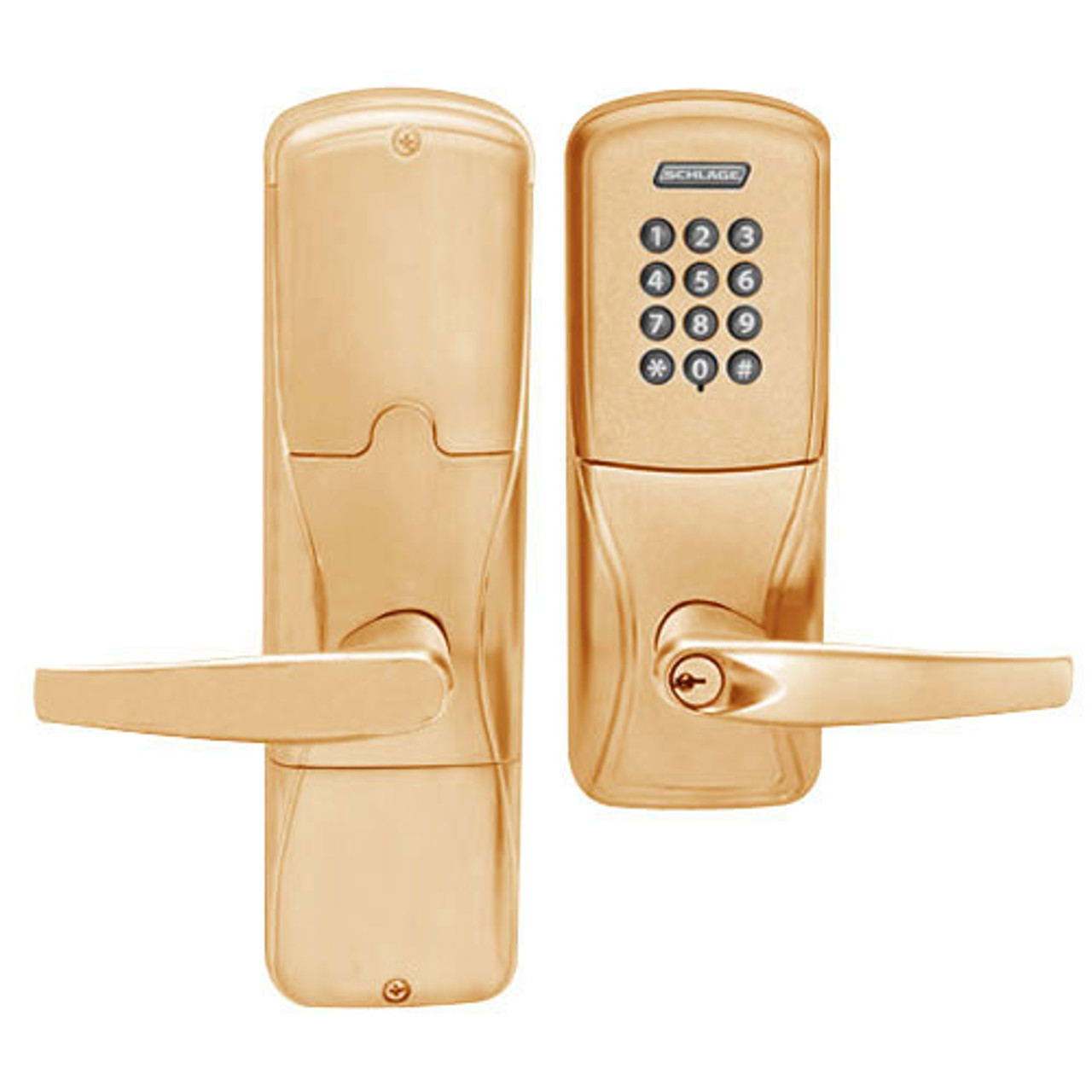 AD200-MS-70-KP-ATH-PD-612 Schlage Classroom/Storeroom Mortise Keypad Lock with Athens Lever in Satin Bronze