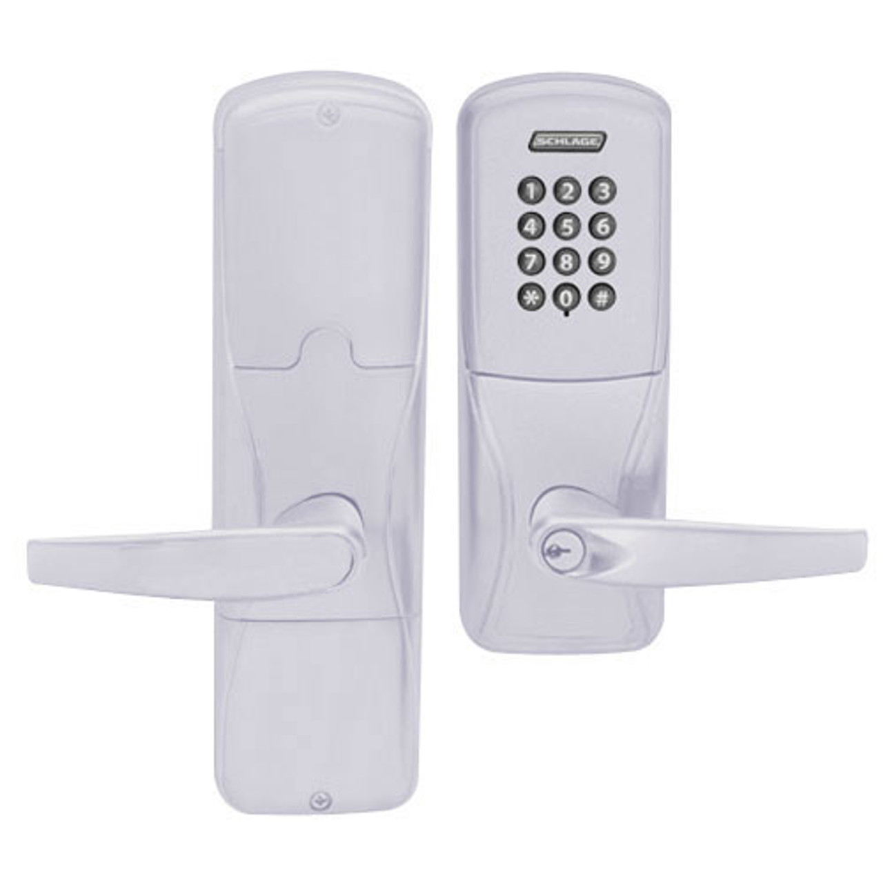 AD200-MS-70-KP-ATH-PD-626 Schlage Classroom/Storeroom Mortise Keypad Lock with Athens Lever in Satin Chrome