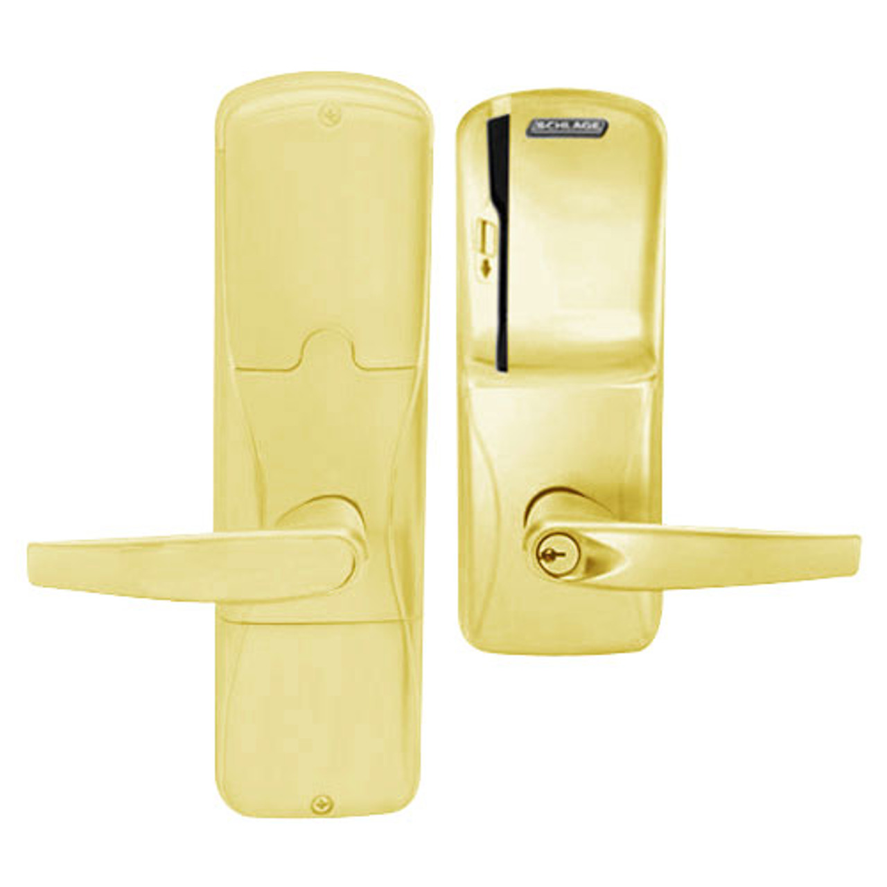 AD200-MS-70-MS-ATH-PD-605 Schlage Classroom/Storeroom Mortise Magnetic Stripe(Swipe) Lock with Athens Lever in Bright Brass